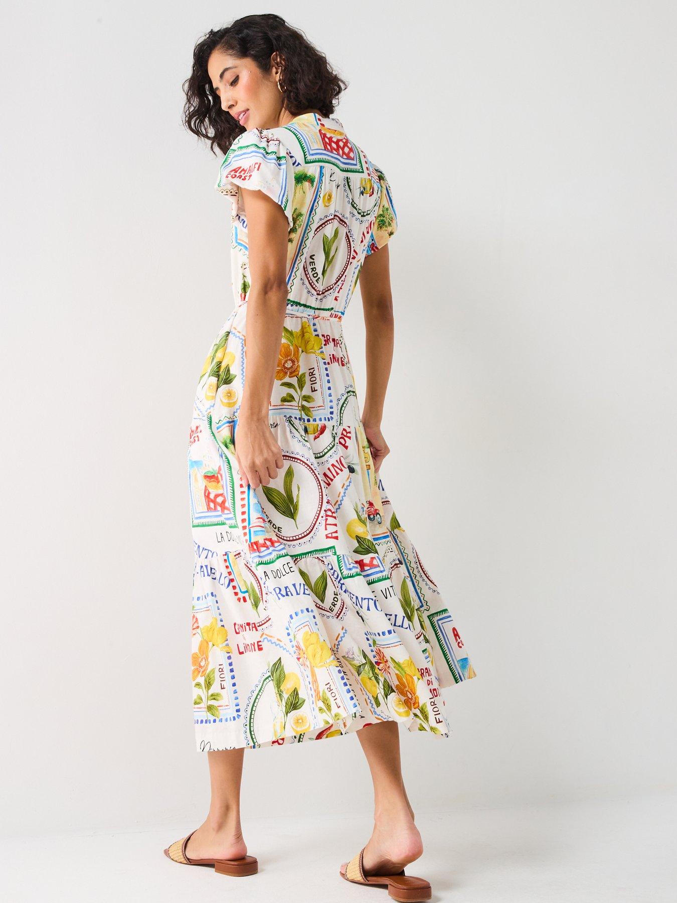  image of forever-new-jacqueline-puff-sleeve-tiered-midi-dress-multi