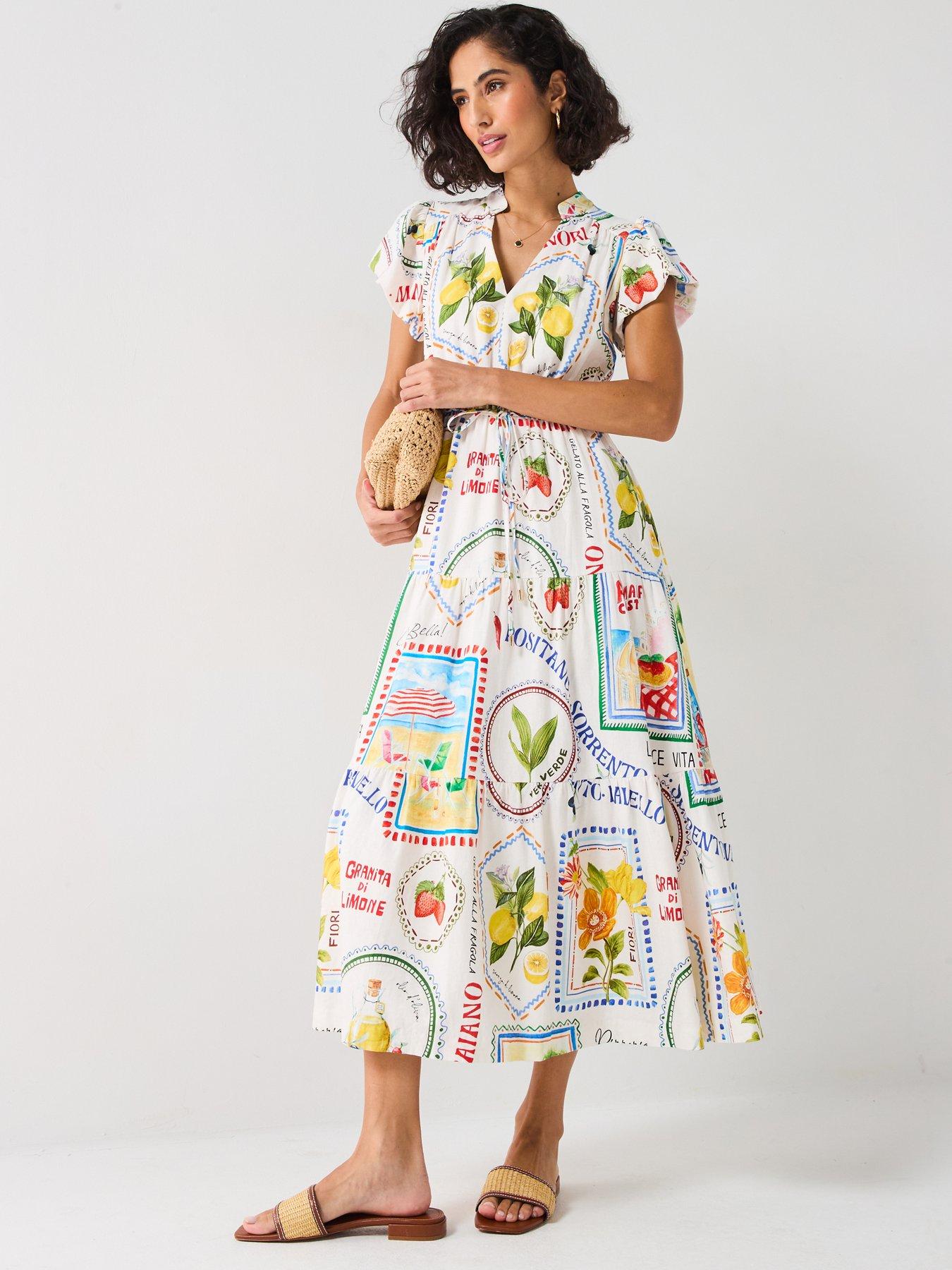  image of forever-new-jacqueline-puff-sleeve-tiered-midi-dress-multi