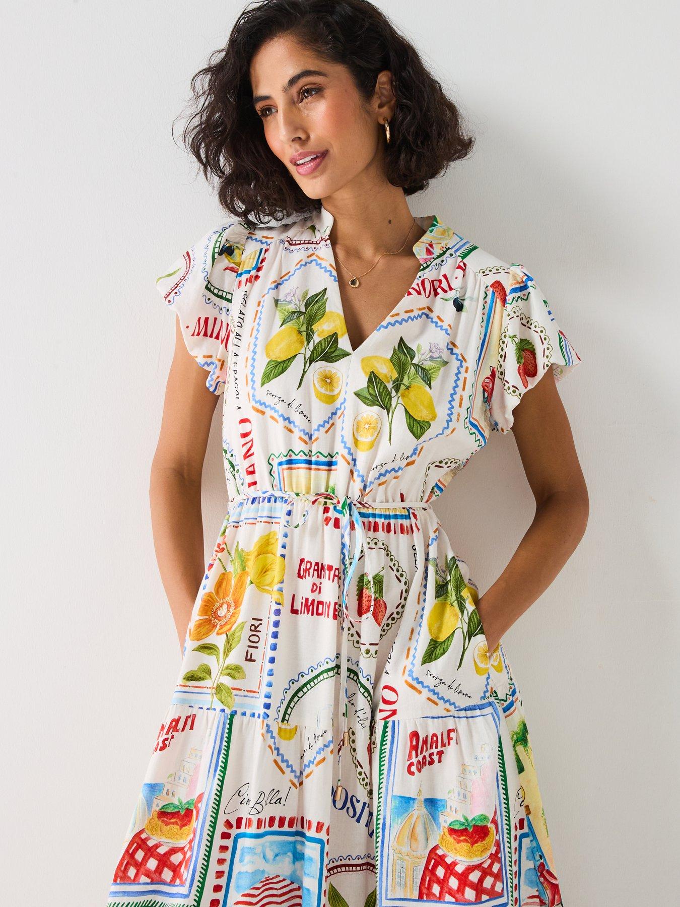  image of forever-new-jacqueline-puff-sleeve-tiered-midi-dress-multi