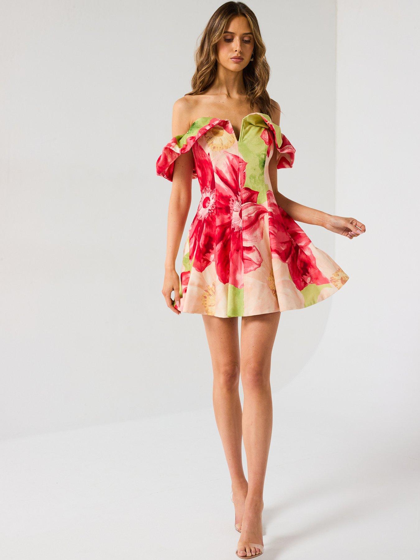 Forever New Zahli Ruffle Off Shoulder Mini Dress - Multi