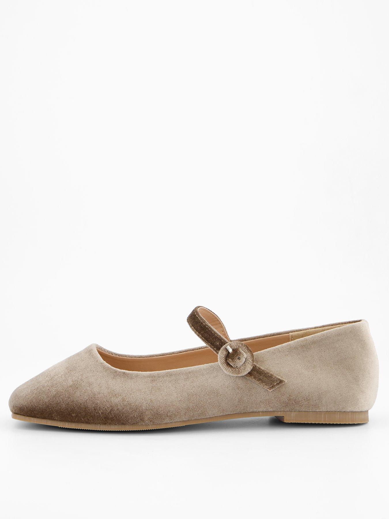 undefined Wide Fit Velvet Ballet Pump - Beige