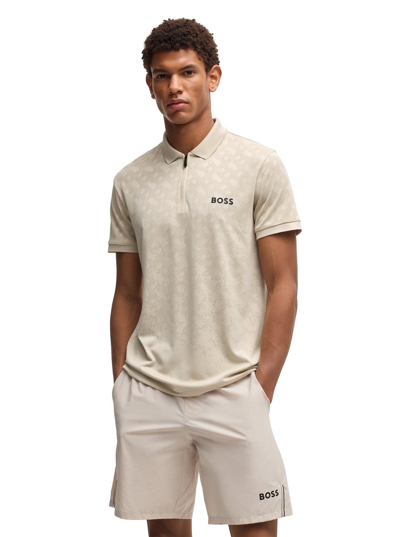 image of boss-mens-golf-philix-slim-fit-polo-beige