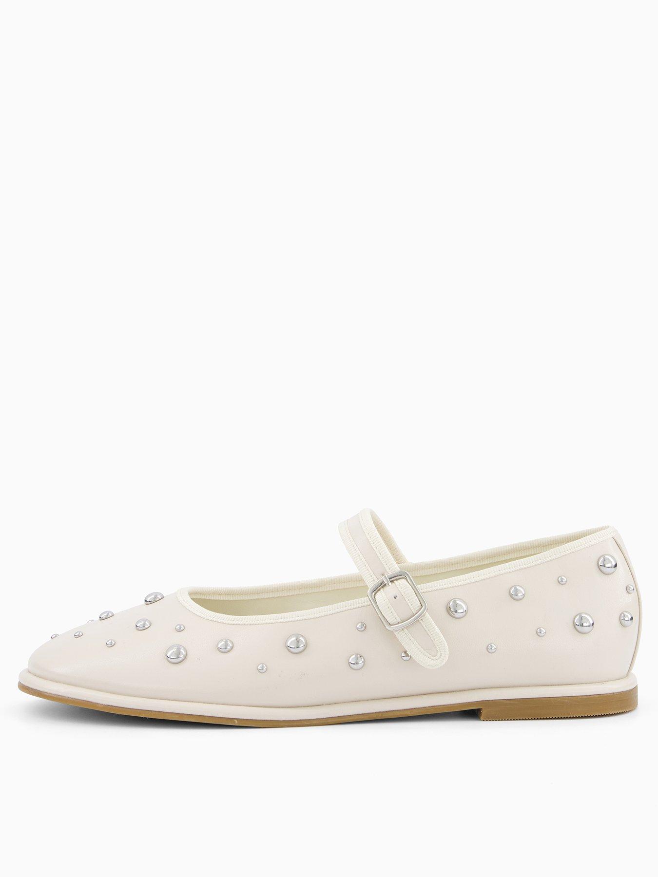 undefined Mary Jane Ballet Pump With Studs - Cream