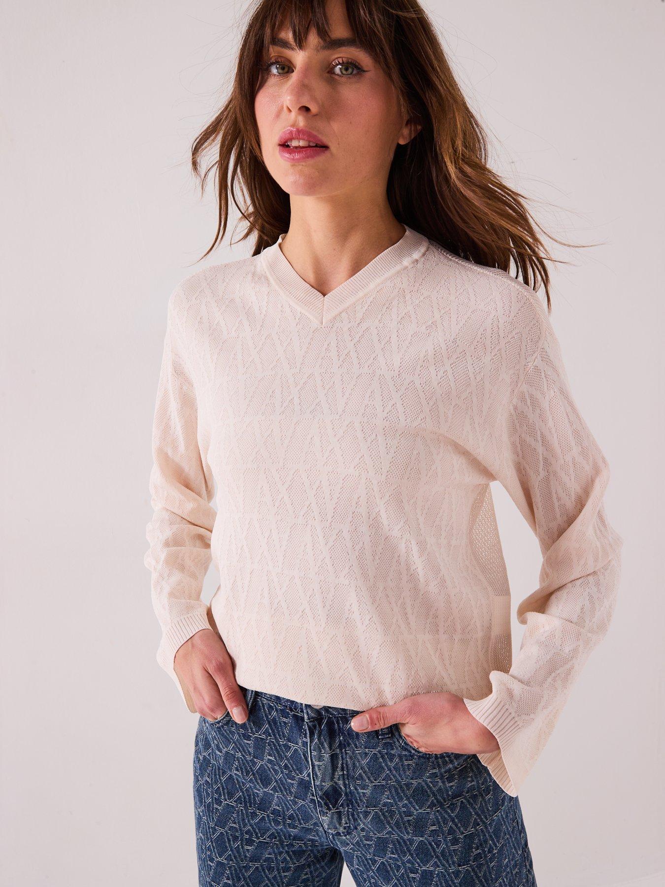  image of armani-exchange-knitted-viscose-logo-jumper-cream