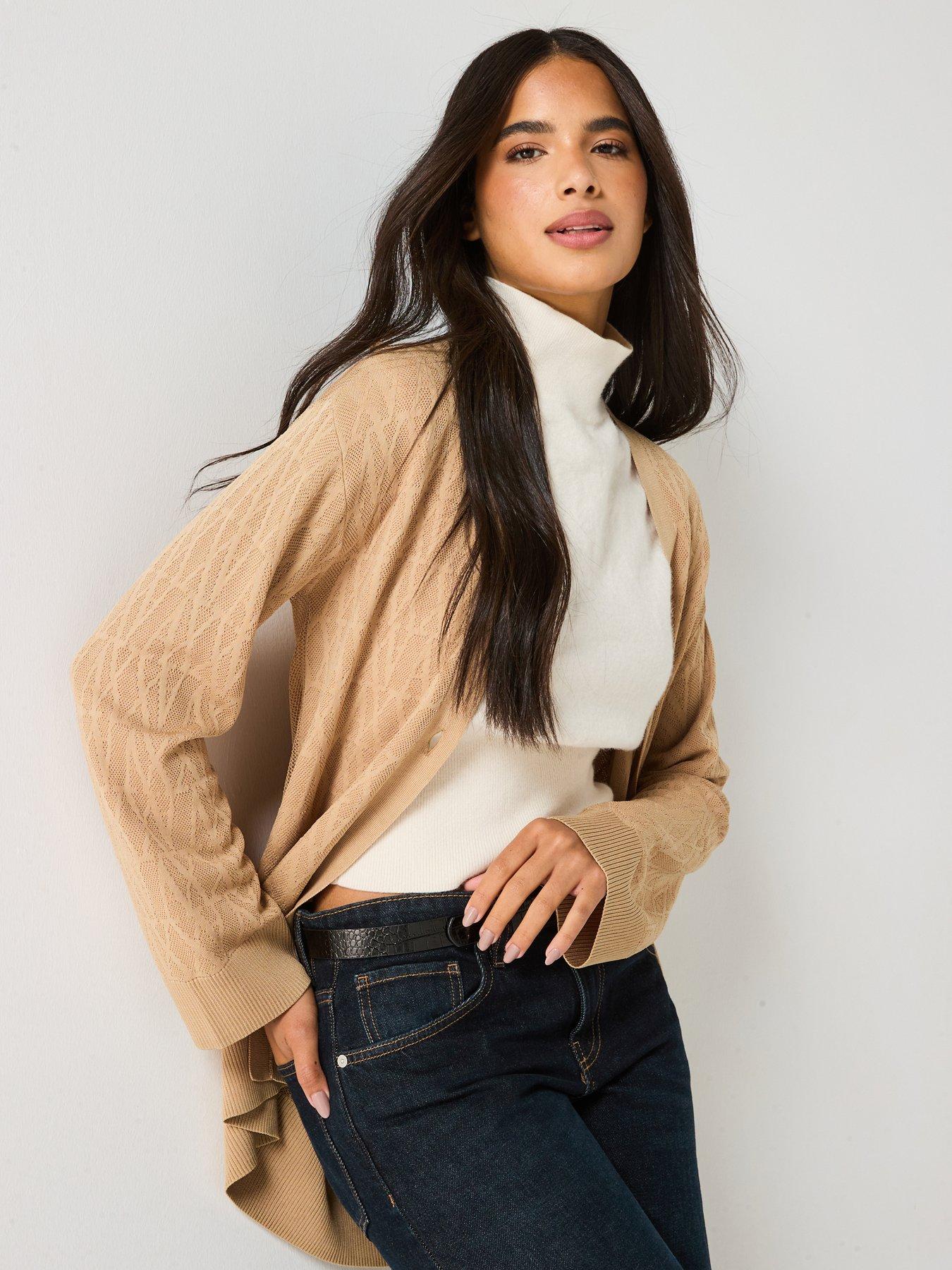  image of armani-exchange-knitted-viscose-logo-cardigan-beige