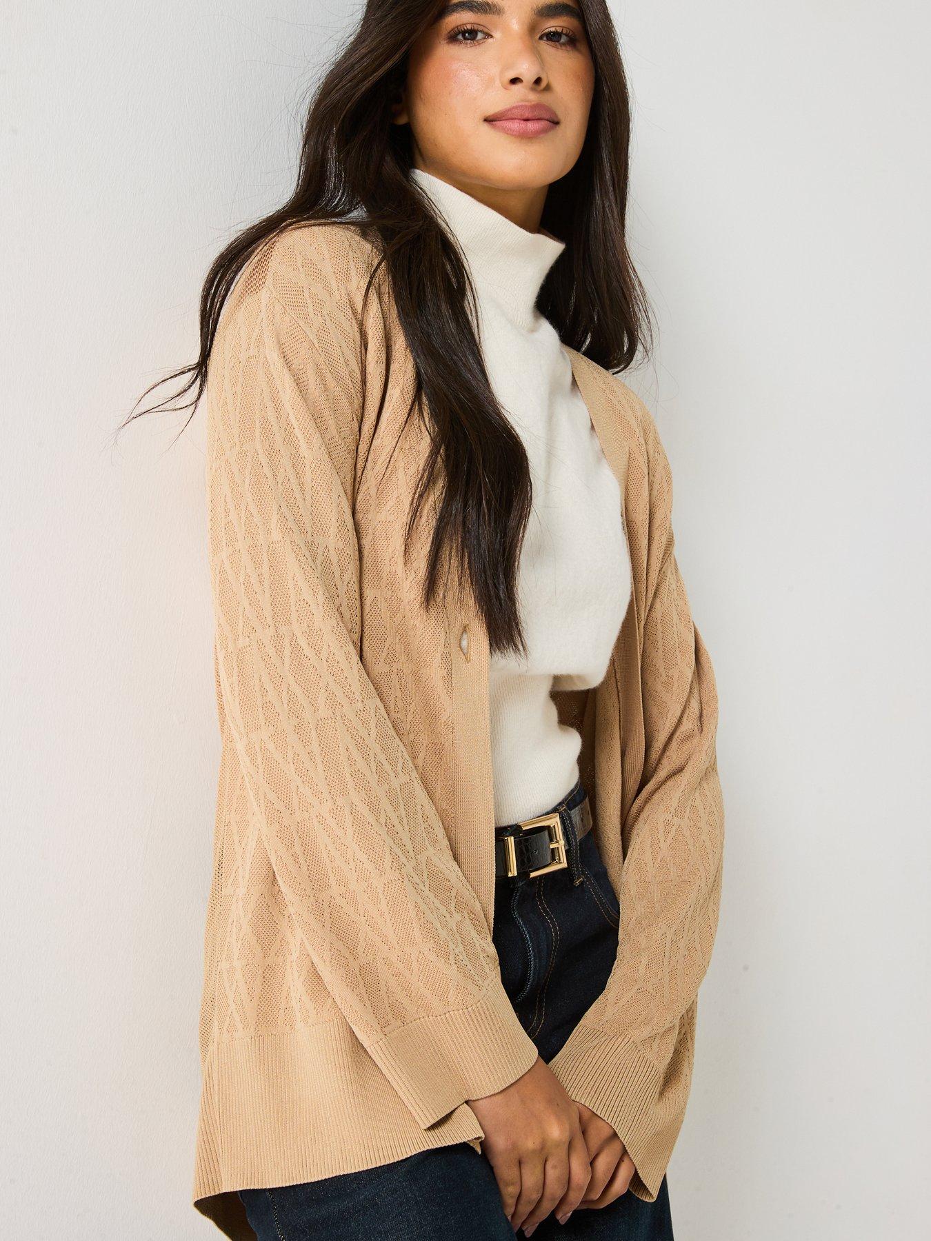  image of armani-exchange-knitted-viscose-logo-cardigan-beige