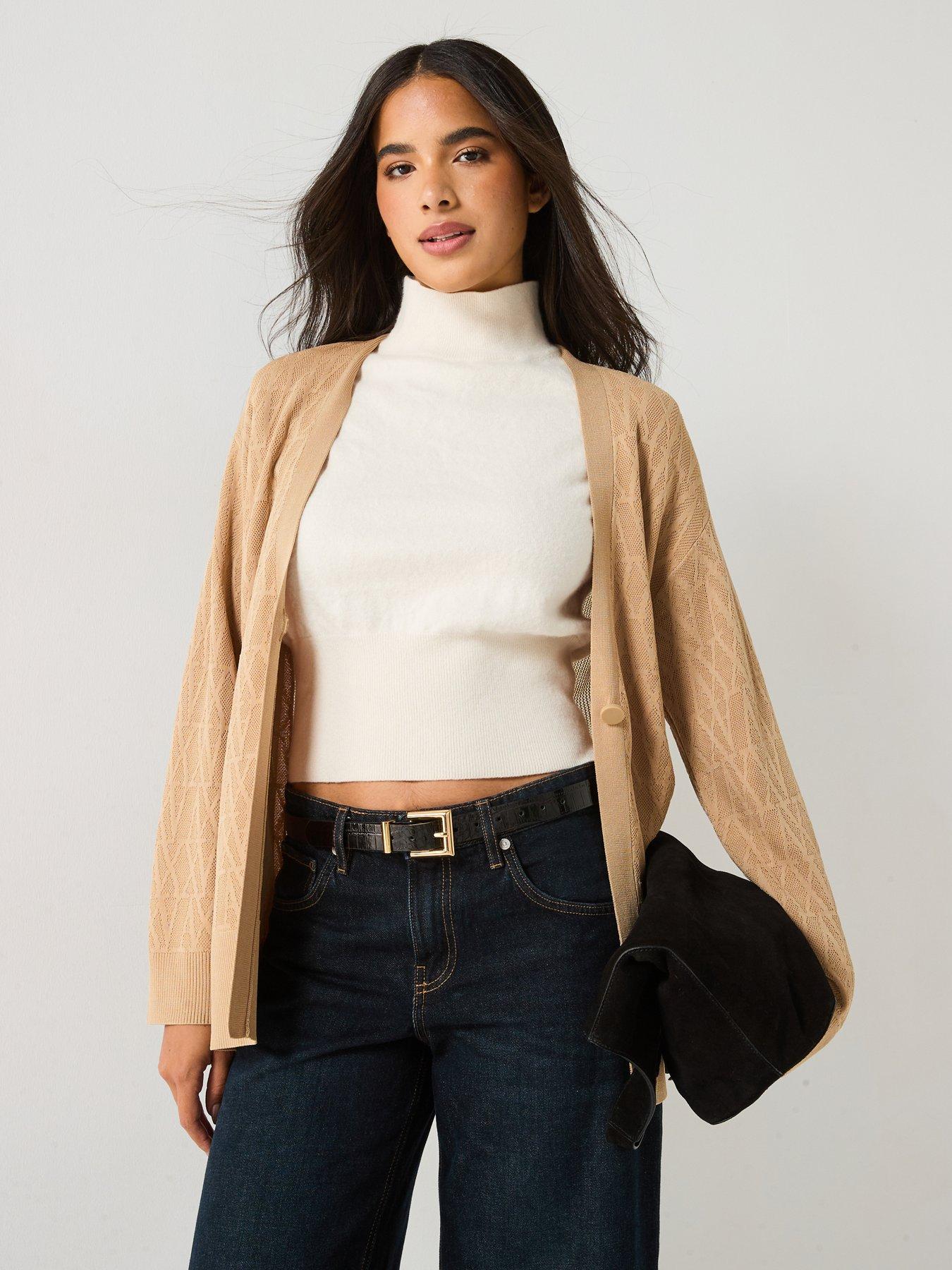  image of armani-exchange-knitted-viscose-logo-cardigan-beige