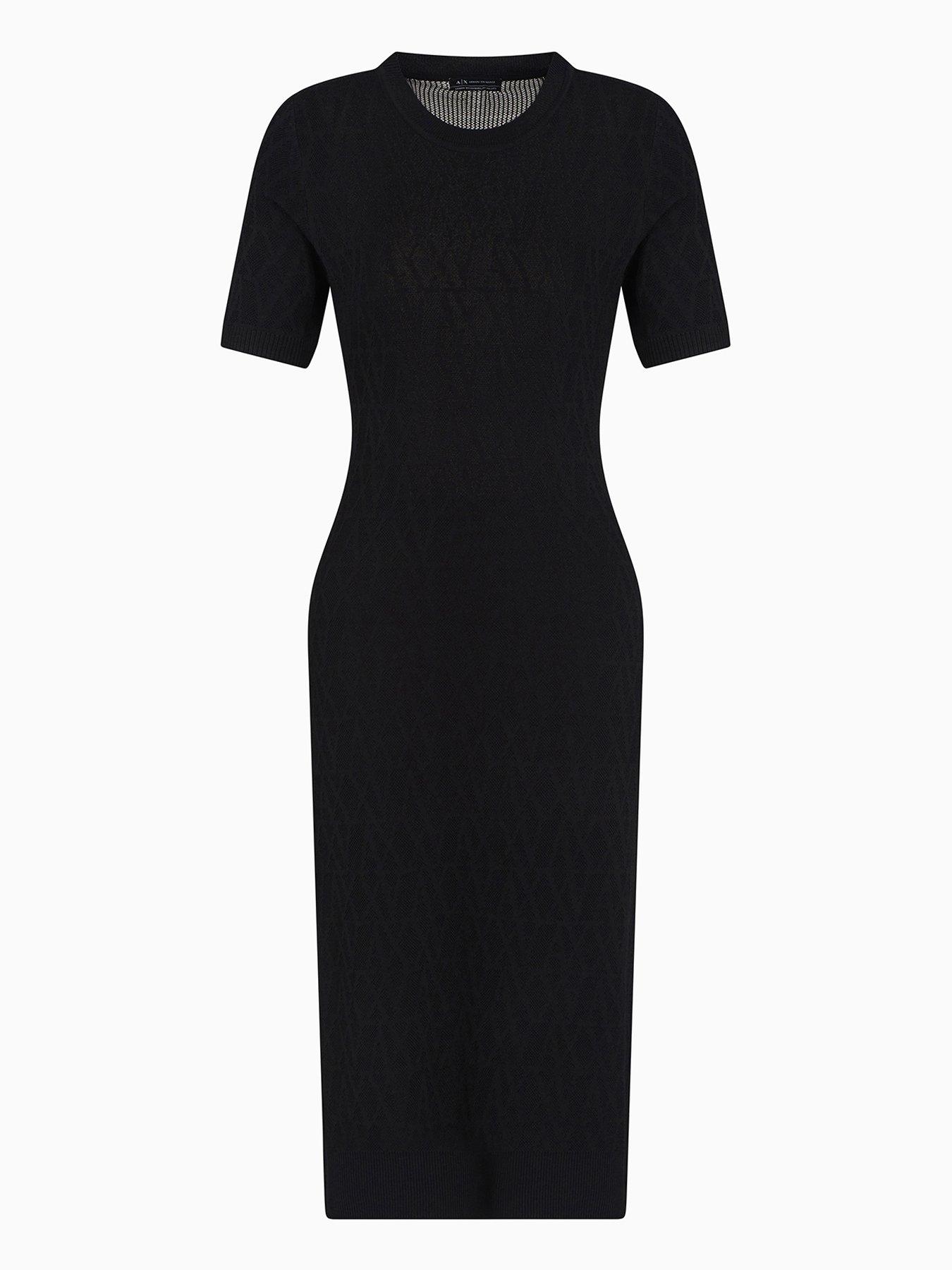 Armani Exchange Knitted Viscose Logo Dress - Black
