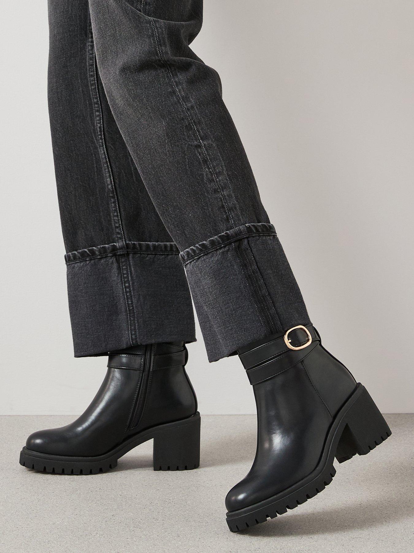 V by Very Block Heel Chunky Ankle Boots - Black
