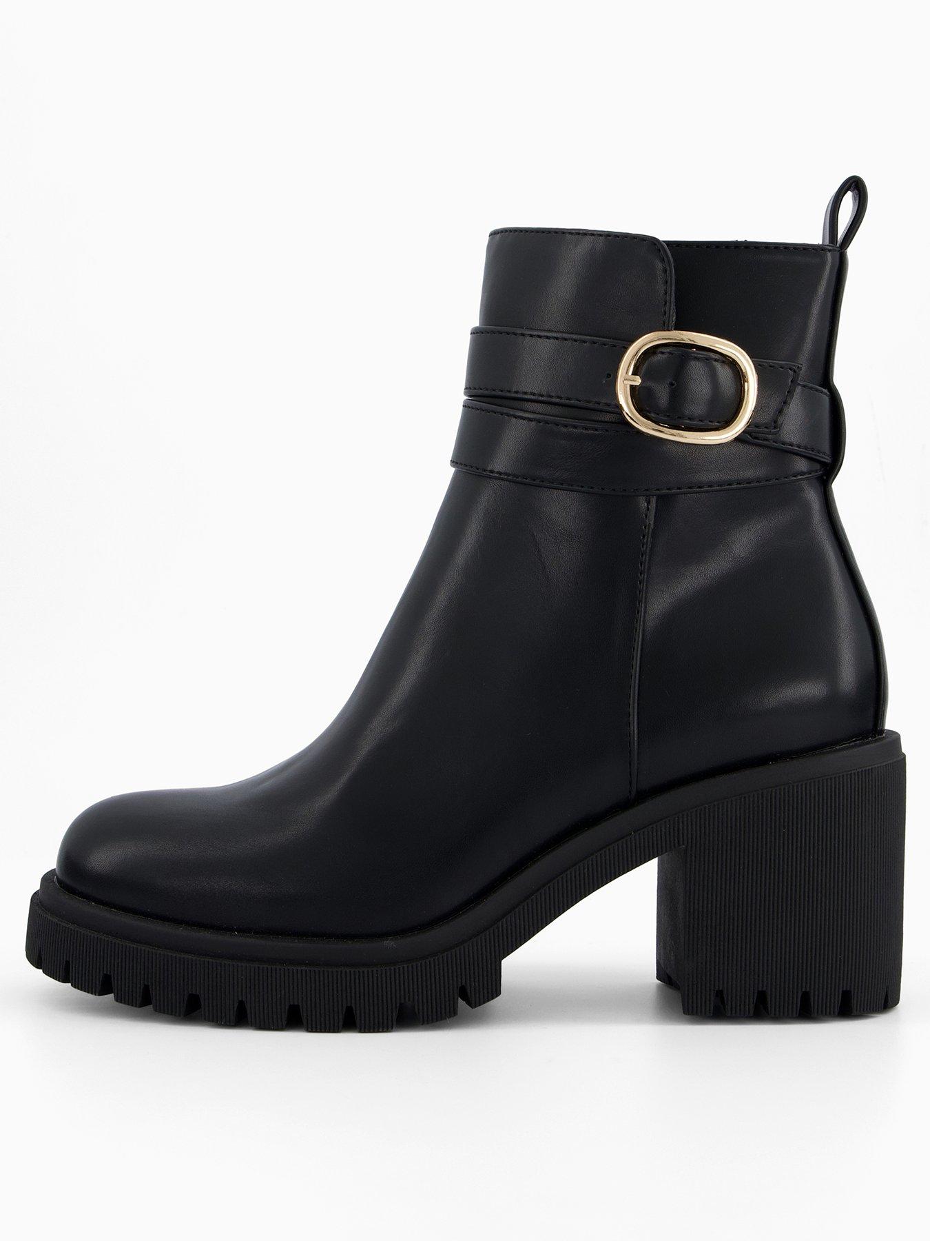 undefined Wide Block Heel Chunky Chelsea Ankle Boot - Black