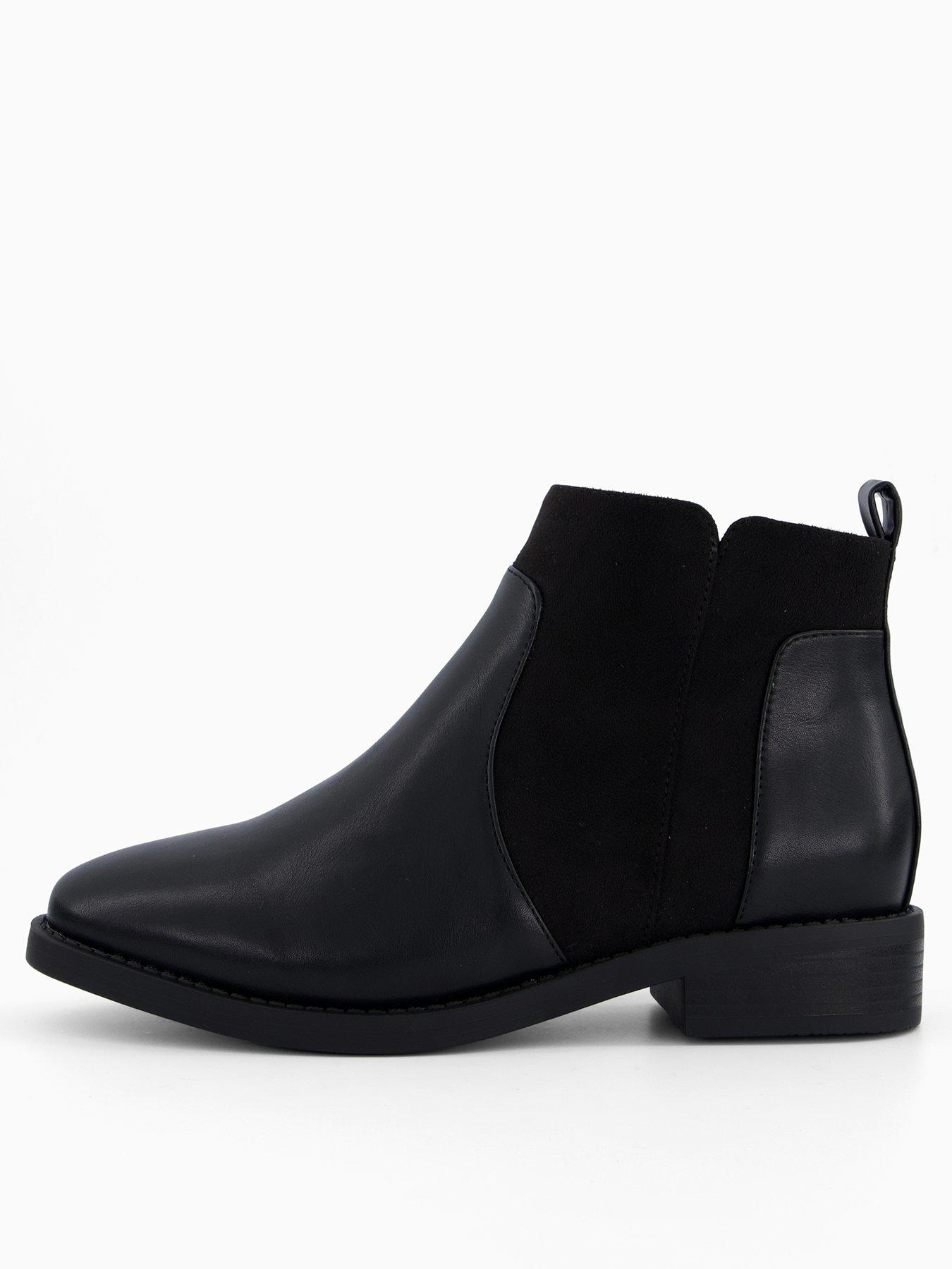 V by Very Extra Wide Fit Flat Ankle Boots - Black