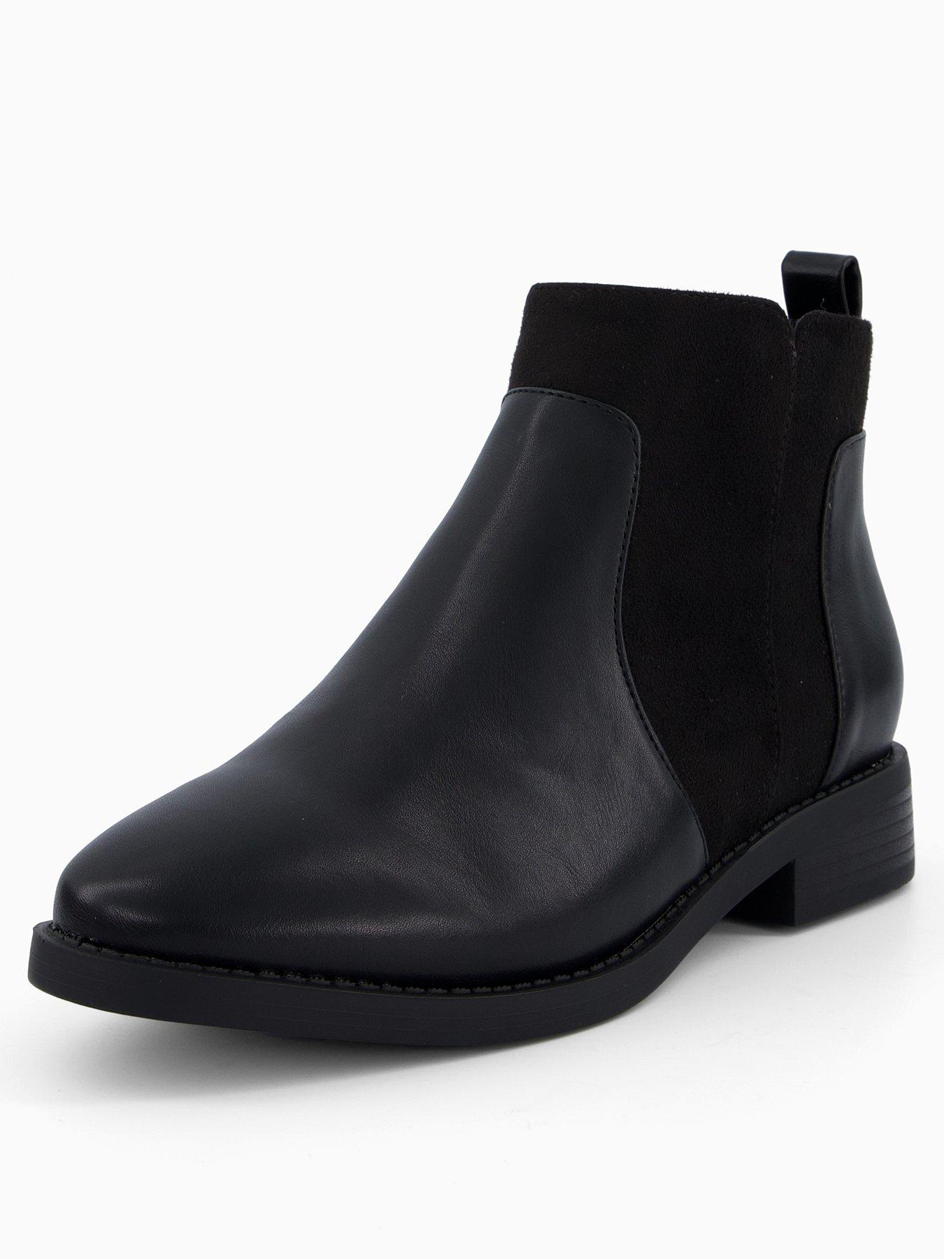 V by Very Extra Wide Fit Flat Ankle Boots Black Littlewoods