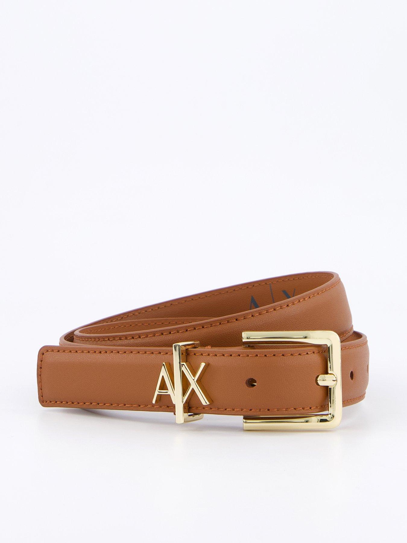  image of armani-exchange-metal-logo-belt-brown
