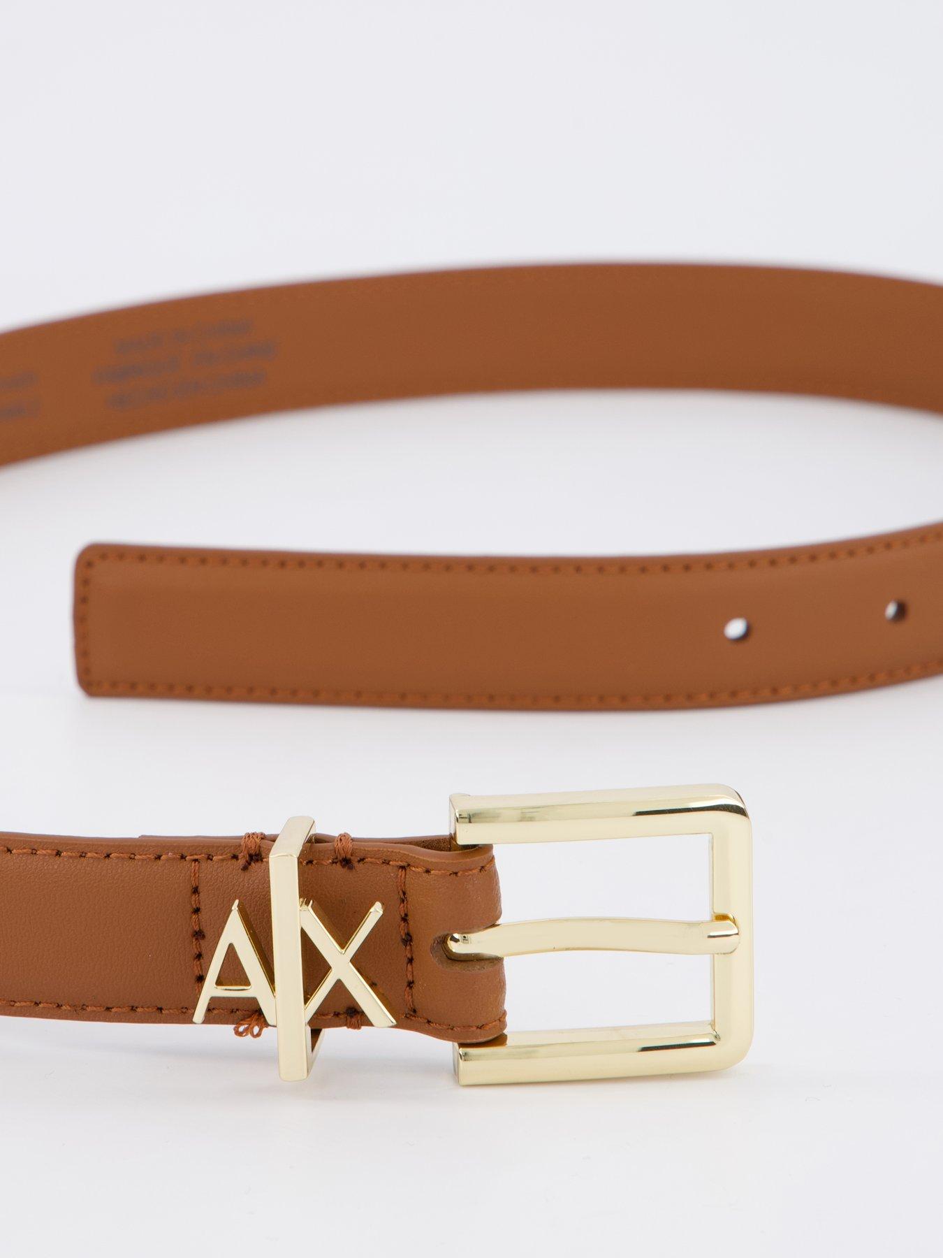  image of armani-exchange-metal-logo-belt-brown