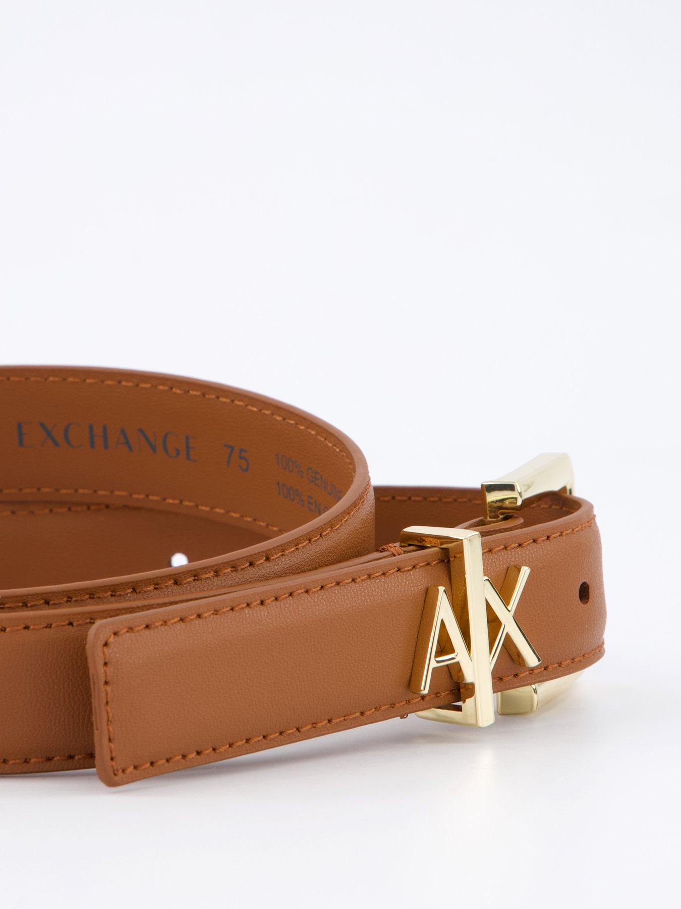  image of armani-exchange-metal-logo-belt-brown