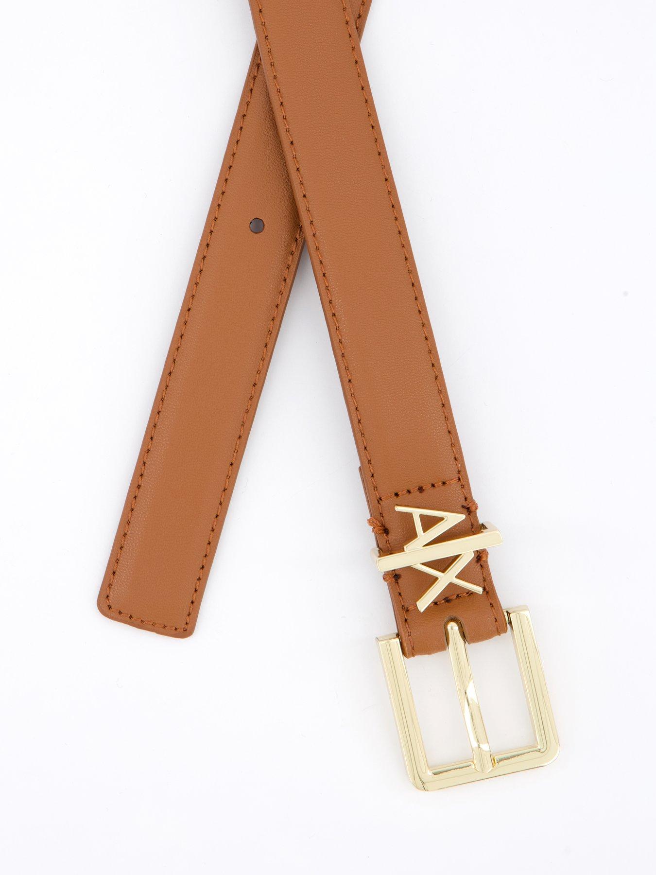  image of armani-exchange-metal-logo-belt-brown