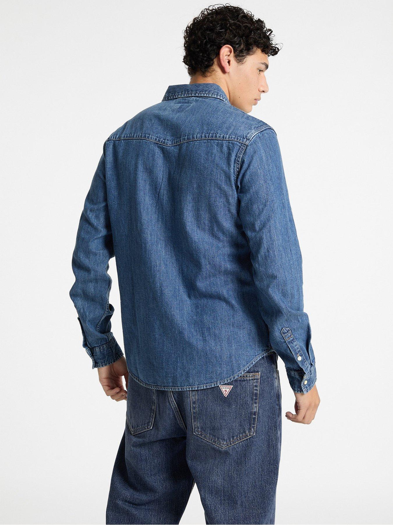 Image 2 of 6 of Guess Jeans Slim Long Sleeve Denim Shirt- Blue