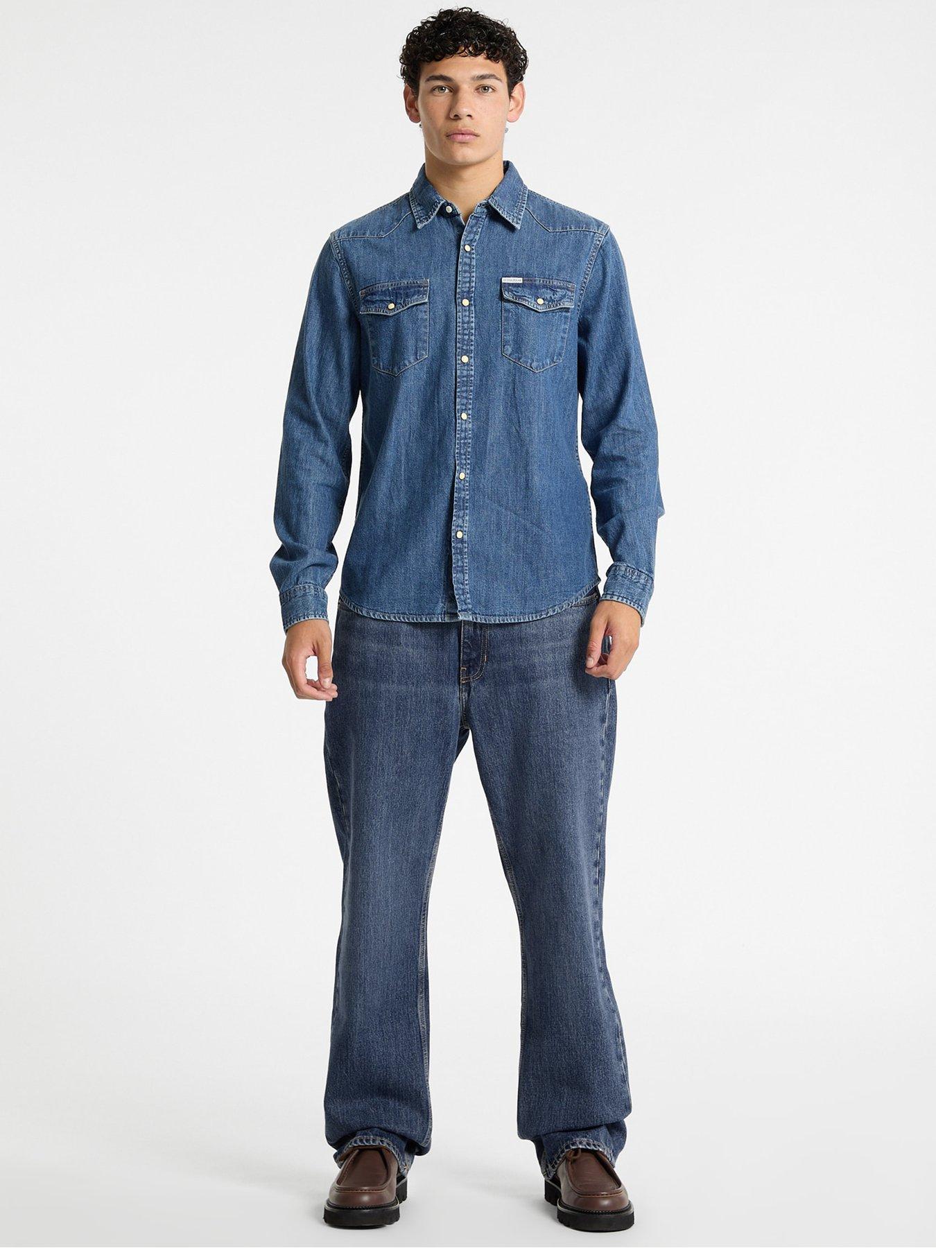 Image 3 of 6 of Guess Jeans Slim Long Sleeve Denim Shirt- Blue