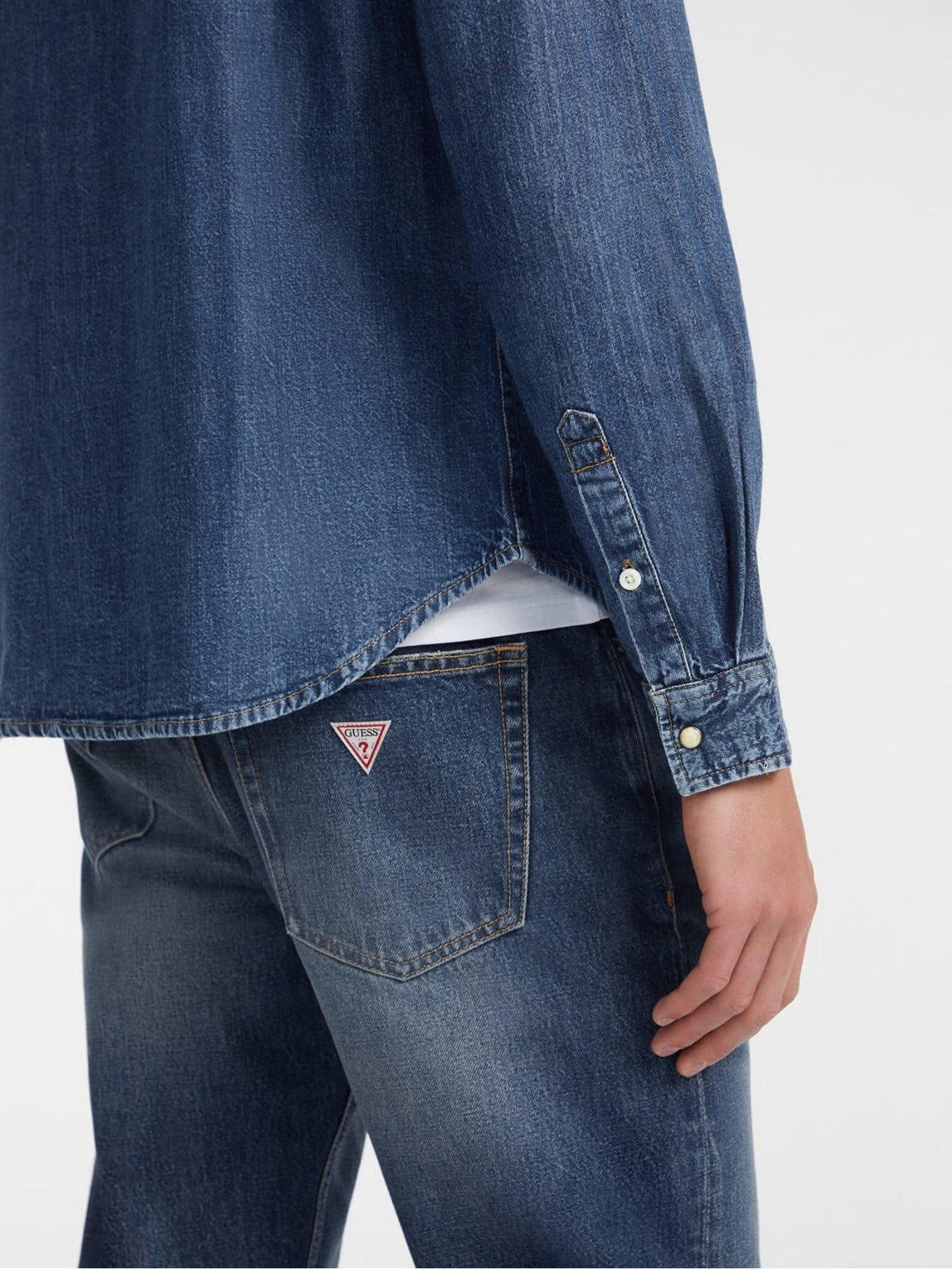 Image 4 of 6 of Guess Jeans Slim Long Sleeve Denim Shirt- Blue