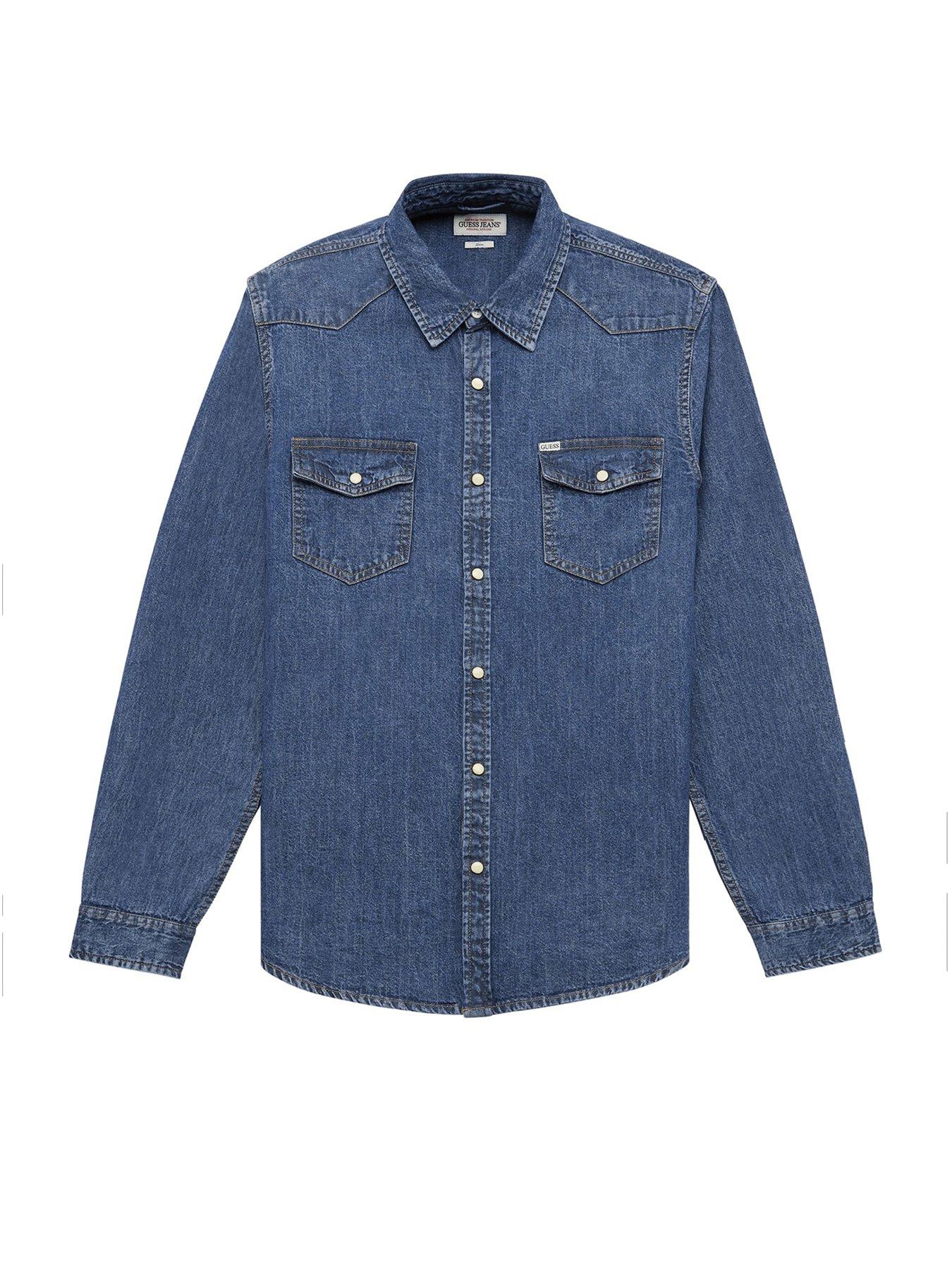 Image 6 of 6 of Guess Jeans Slim Long Sleeve Denim Shirt- Blue