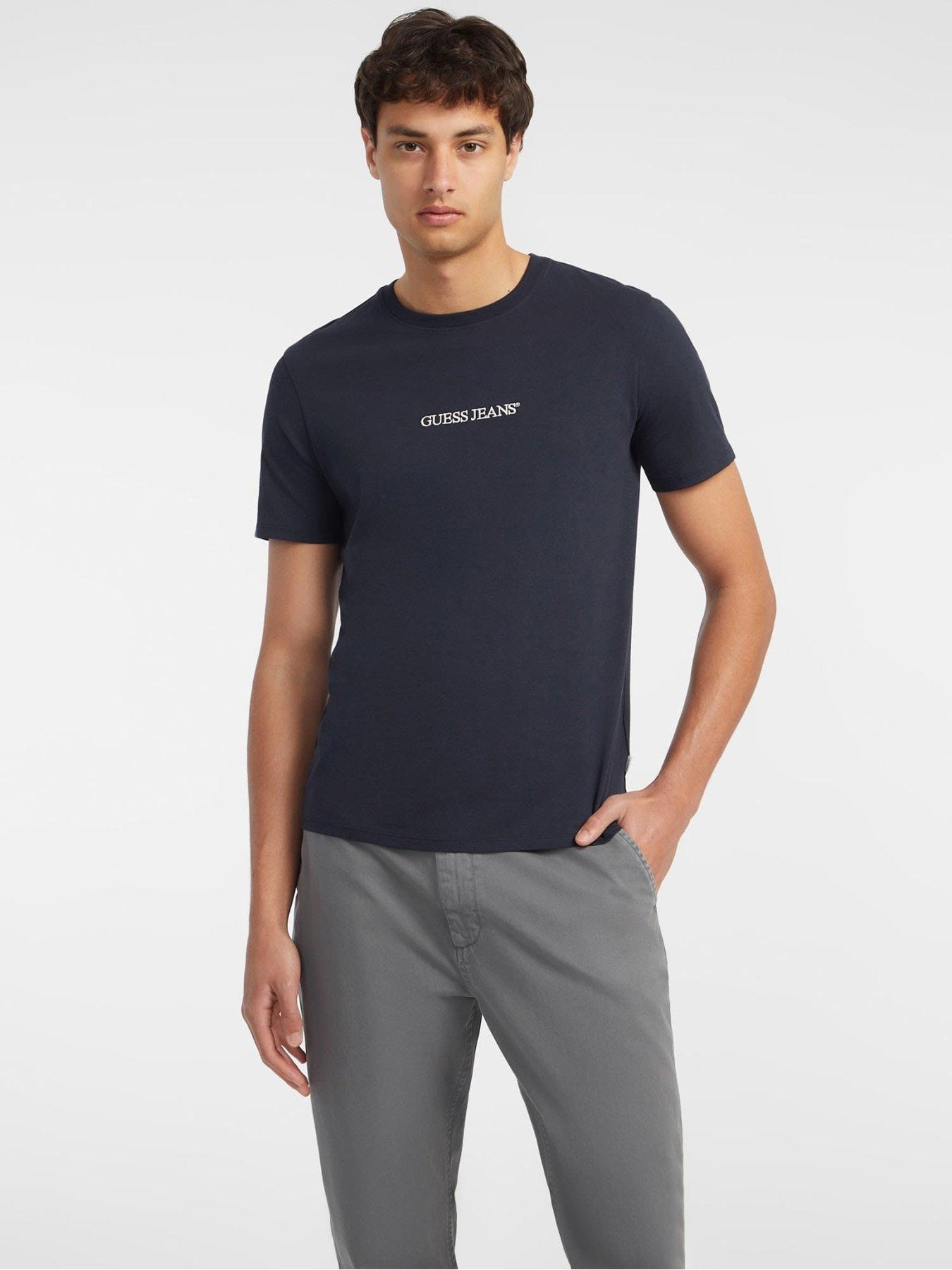 guess-jeans-short-sleeve-slim-fit-logo-embroidered-t-shirt-navy