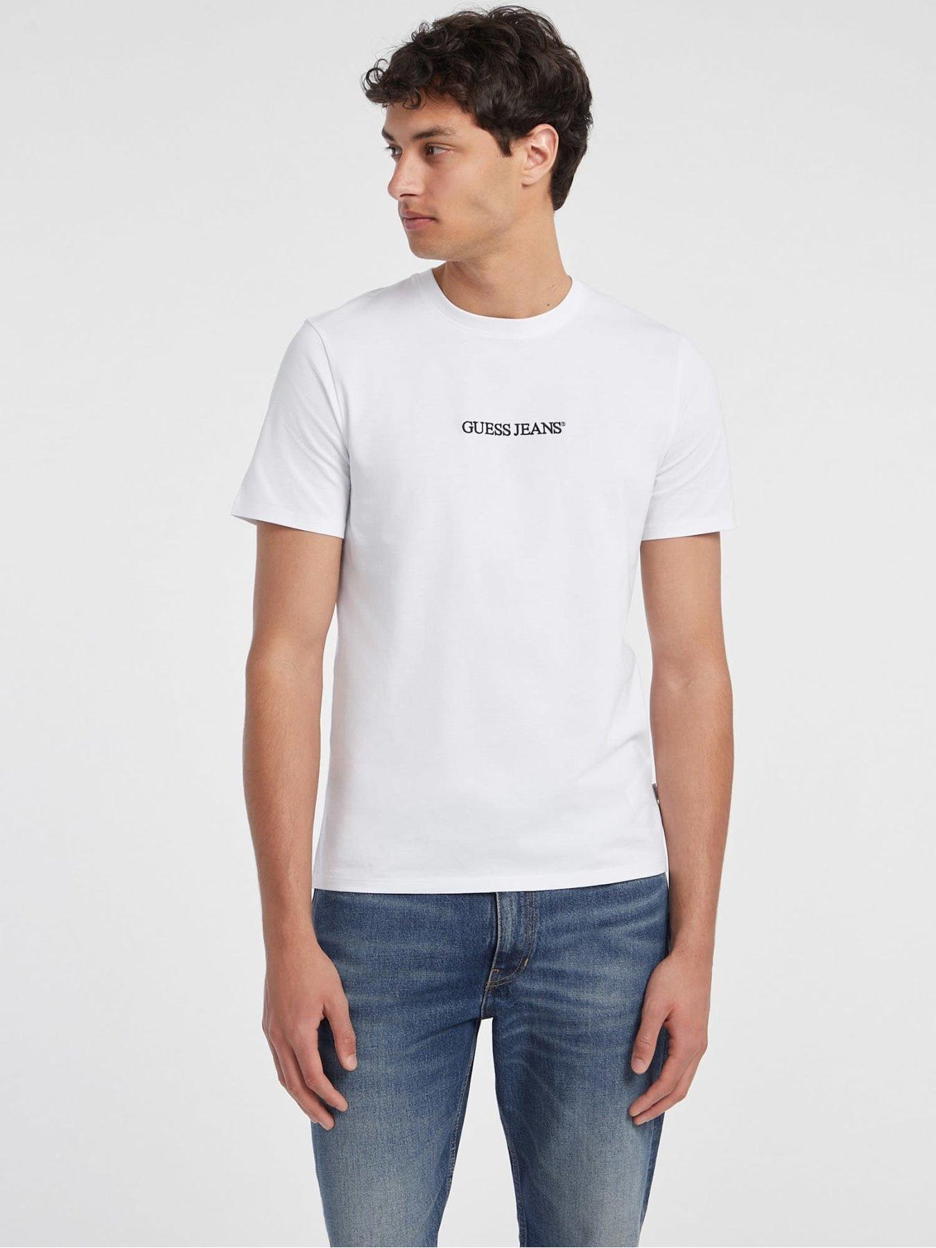 Guess Jeans Short Sleeve Slim Fit Logo Embroidered T-Shirt - White