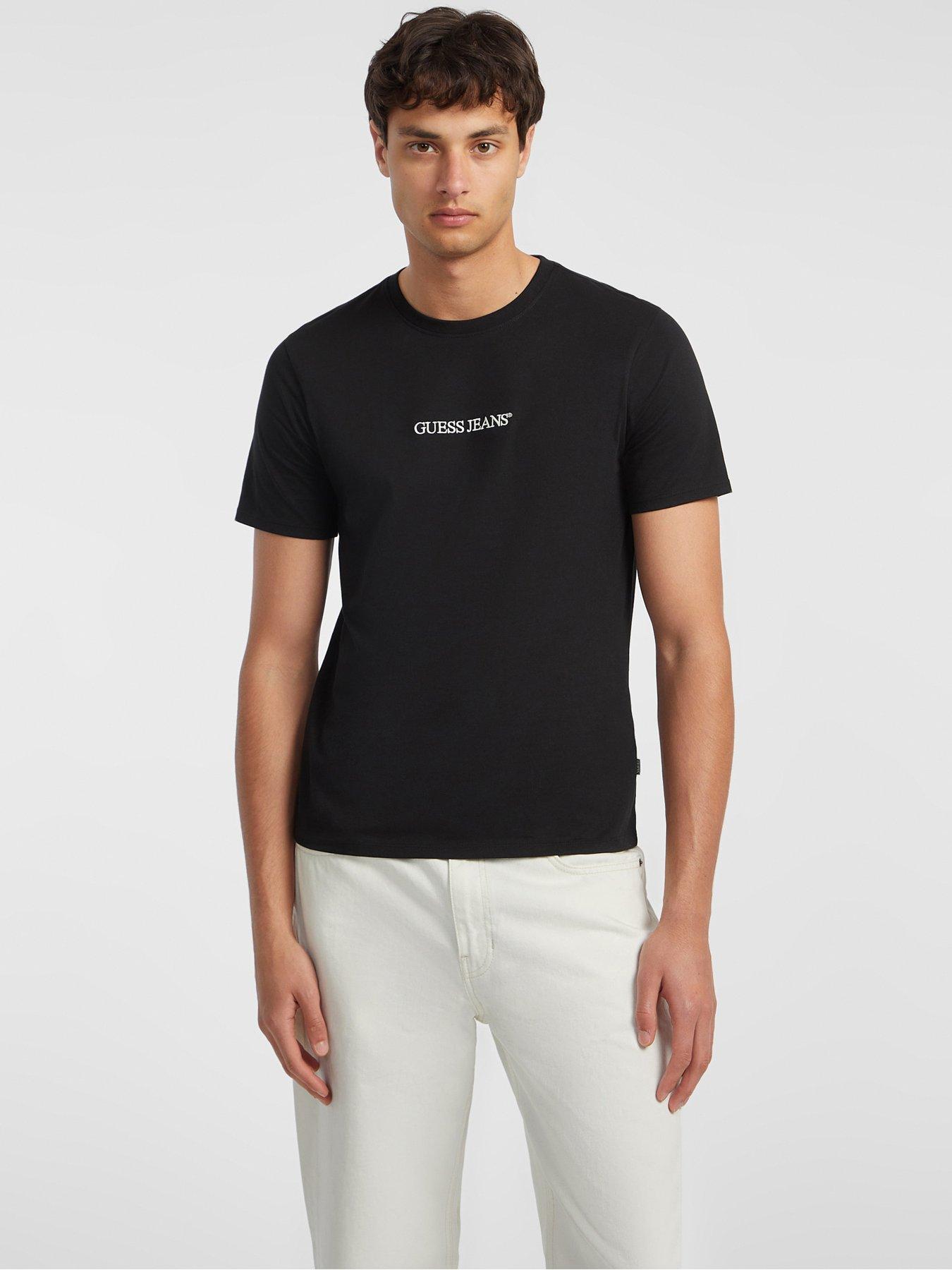 guess-jeans-short-sleeve-slim-fit-logo-embroidered-t-shirt-black