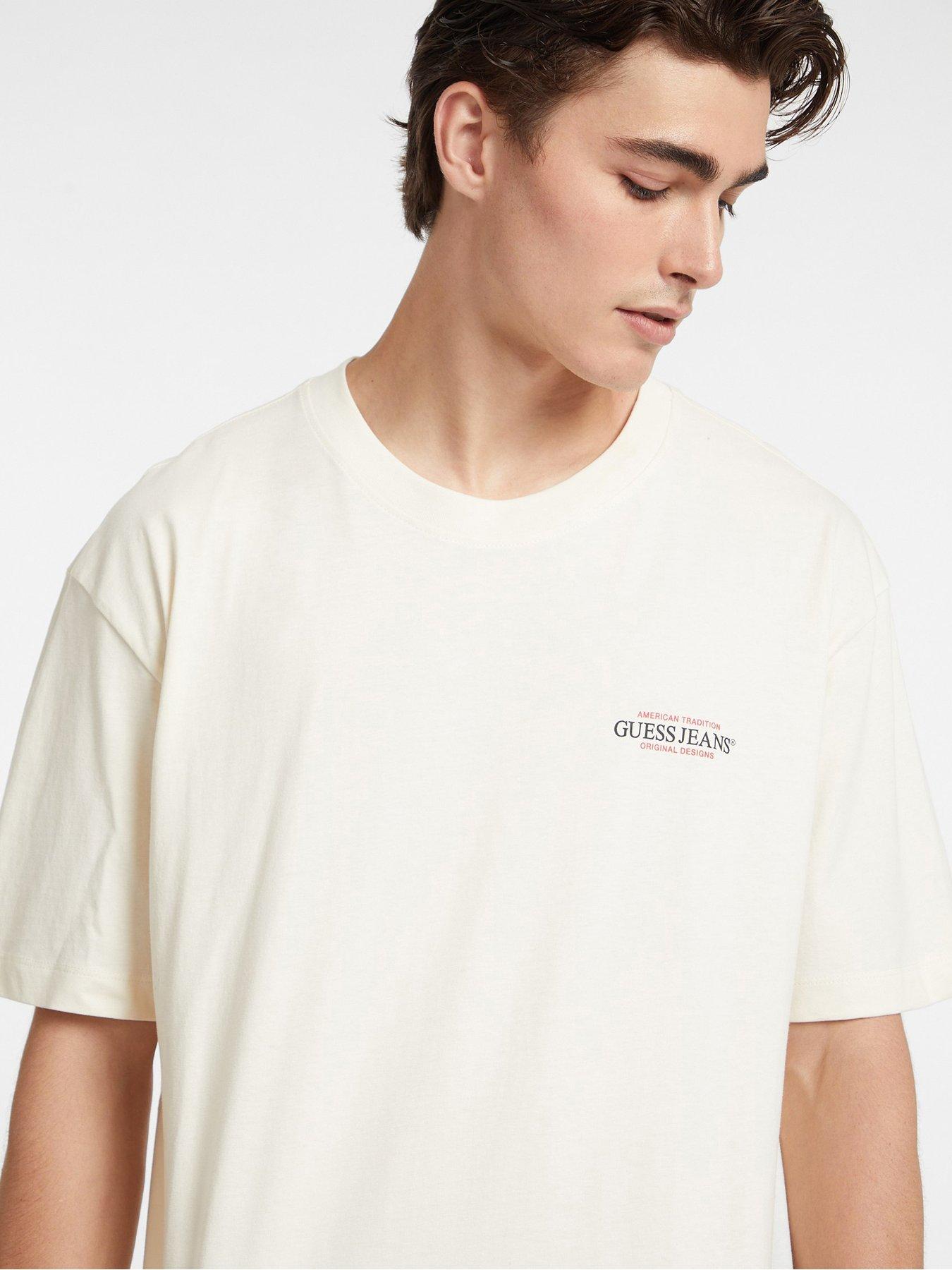  image of guess-jeans-short-sleeve-american-trad-t-shirt--cream