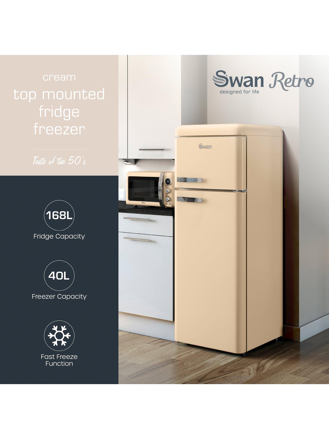  image of swan-sr11010cne-retro-cream-top-mounted-fridge-freezer-208l