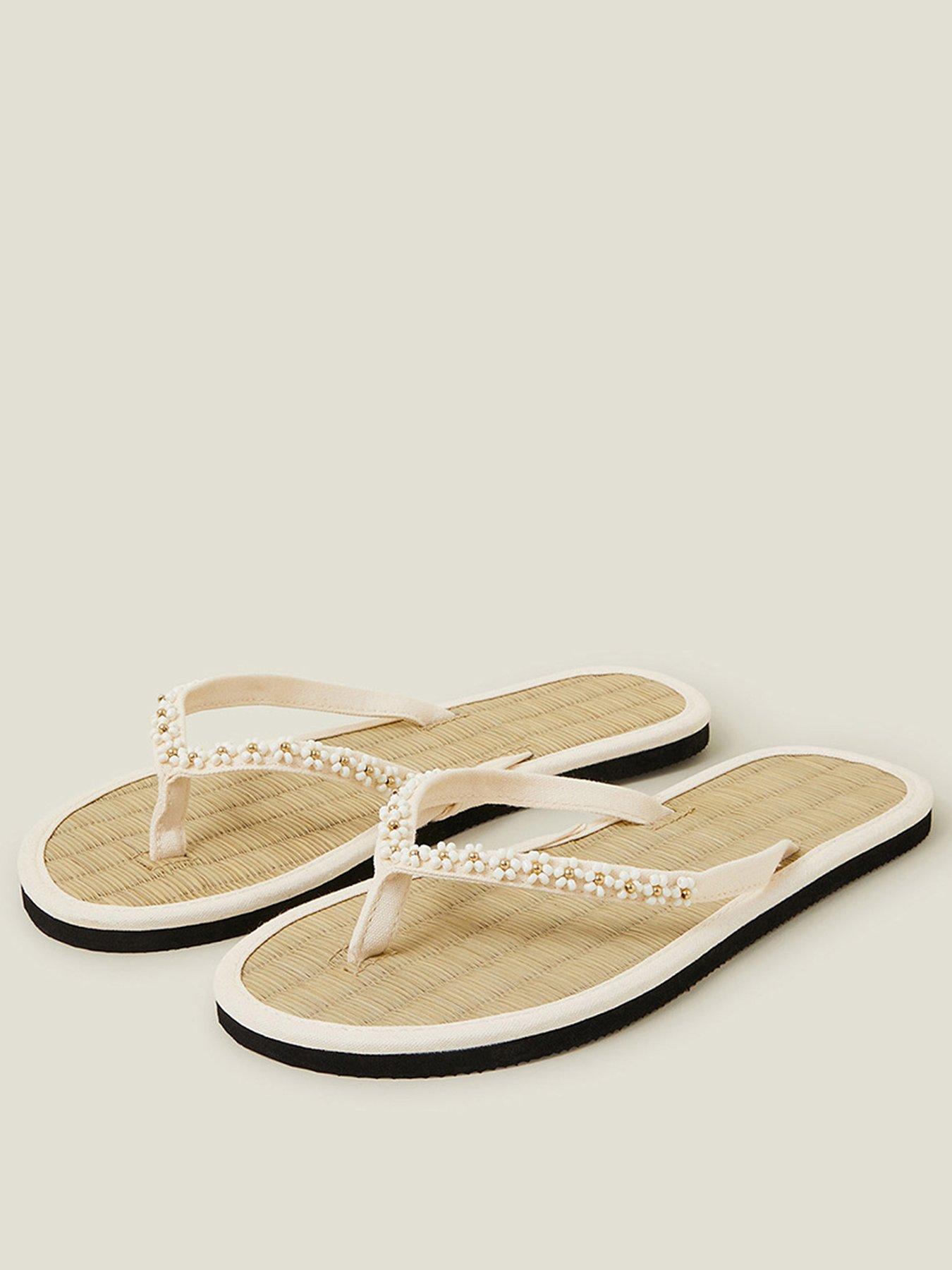  image of accessorize-daisy-beaded-seagrass-sandal-cream
