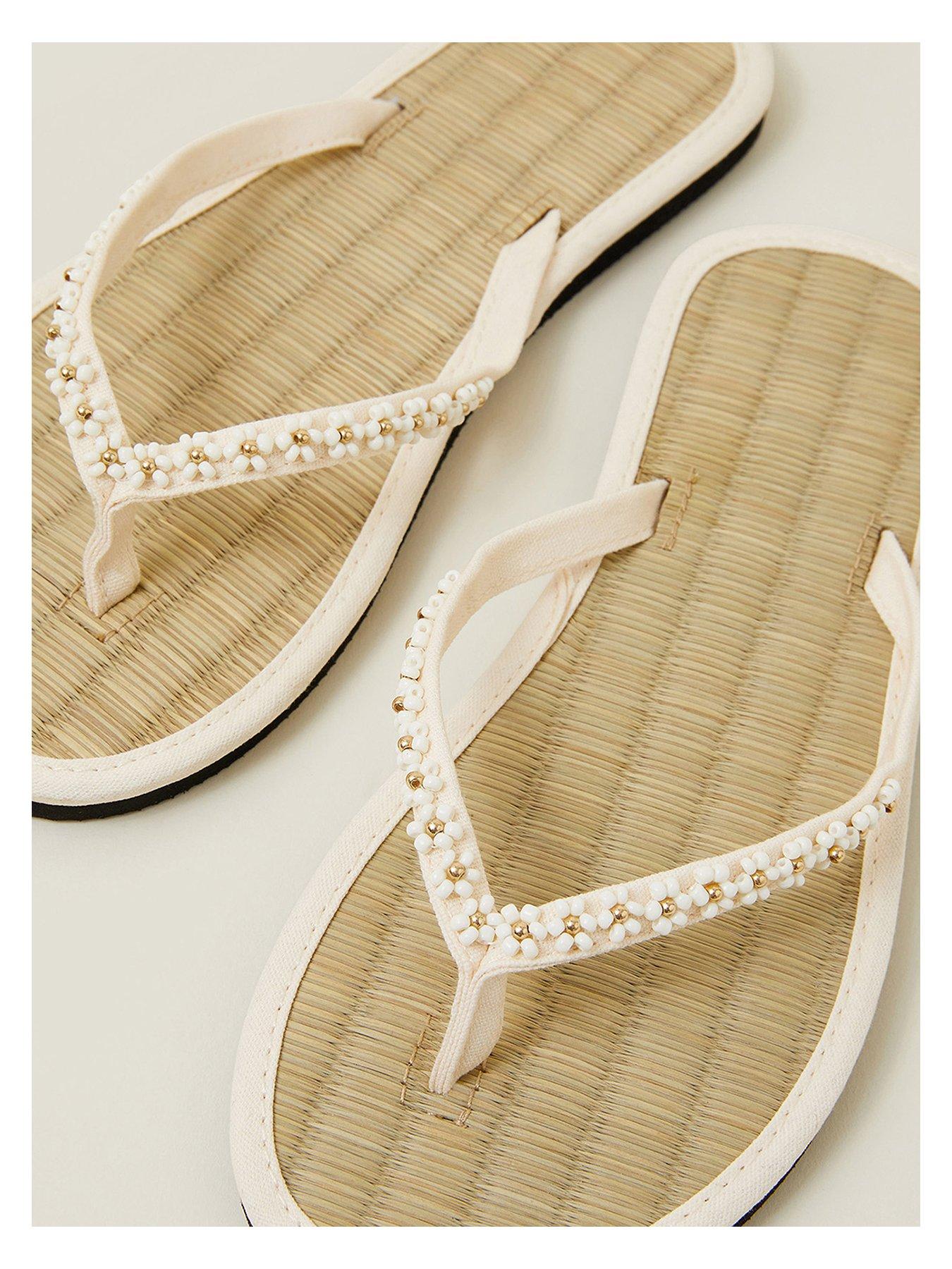  image of accessorize-daisy-beaded-seagrass-sandal-cream