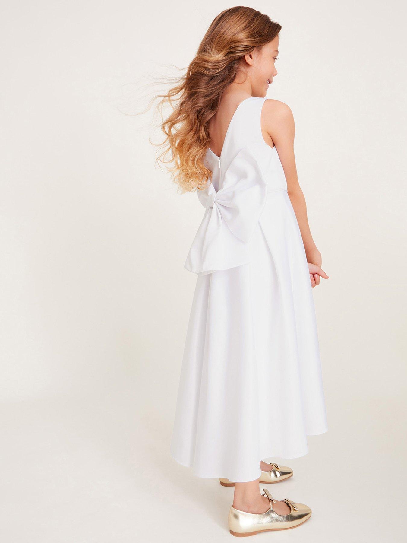 undefined Girls Sabrina Big Bow Communion Dress - White