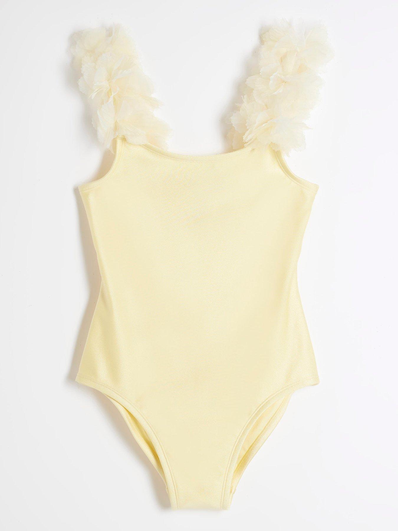  image of river-island-girls-3d-flower-swimsuit-lemon-yellow