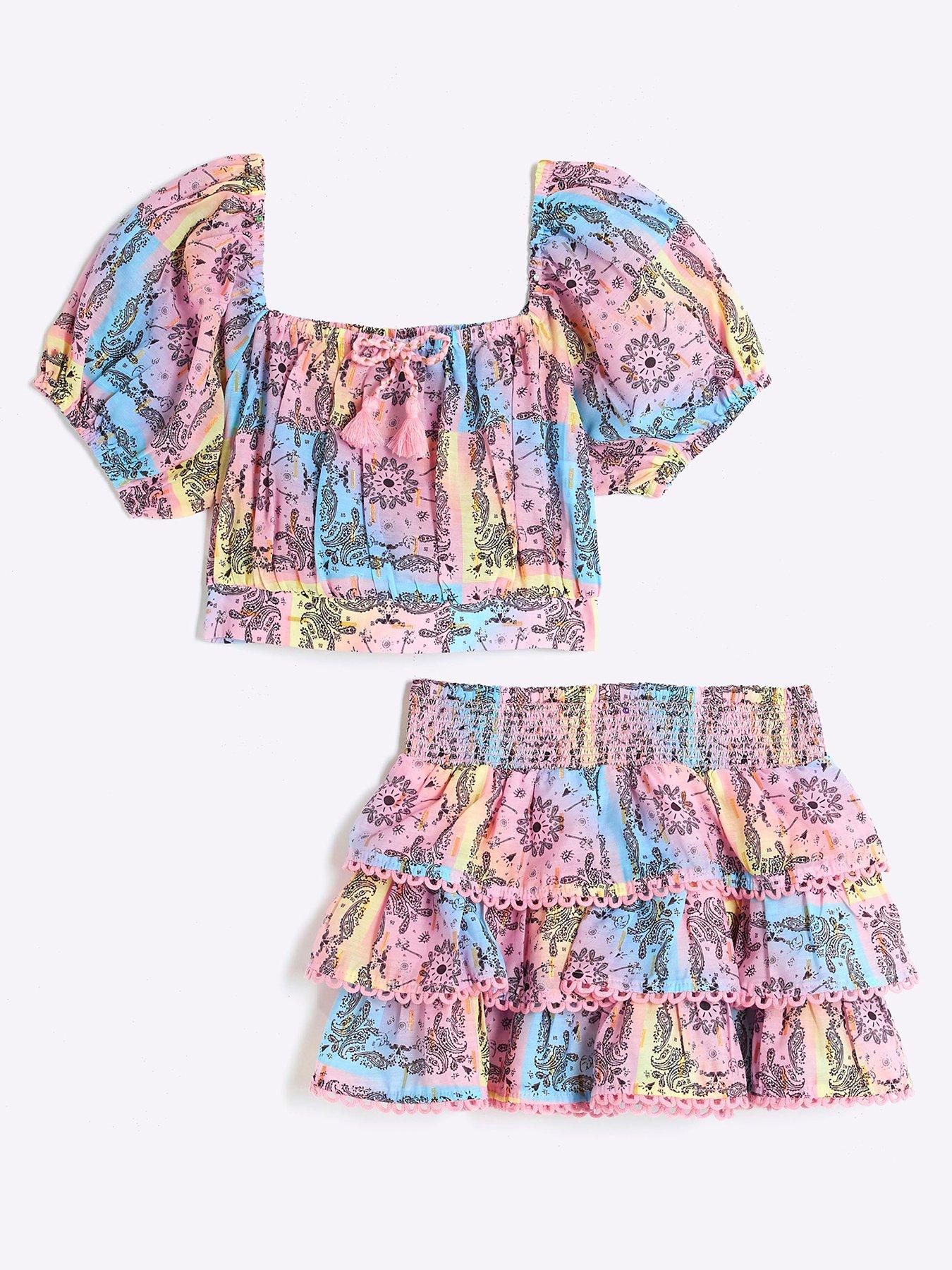  image of river-island-girls-bandana-tiered-skirt-set-light-pink