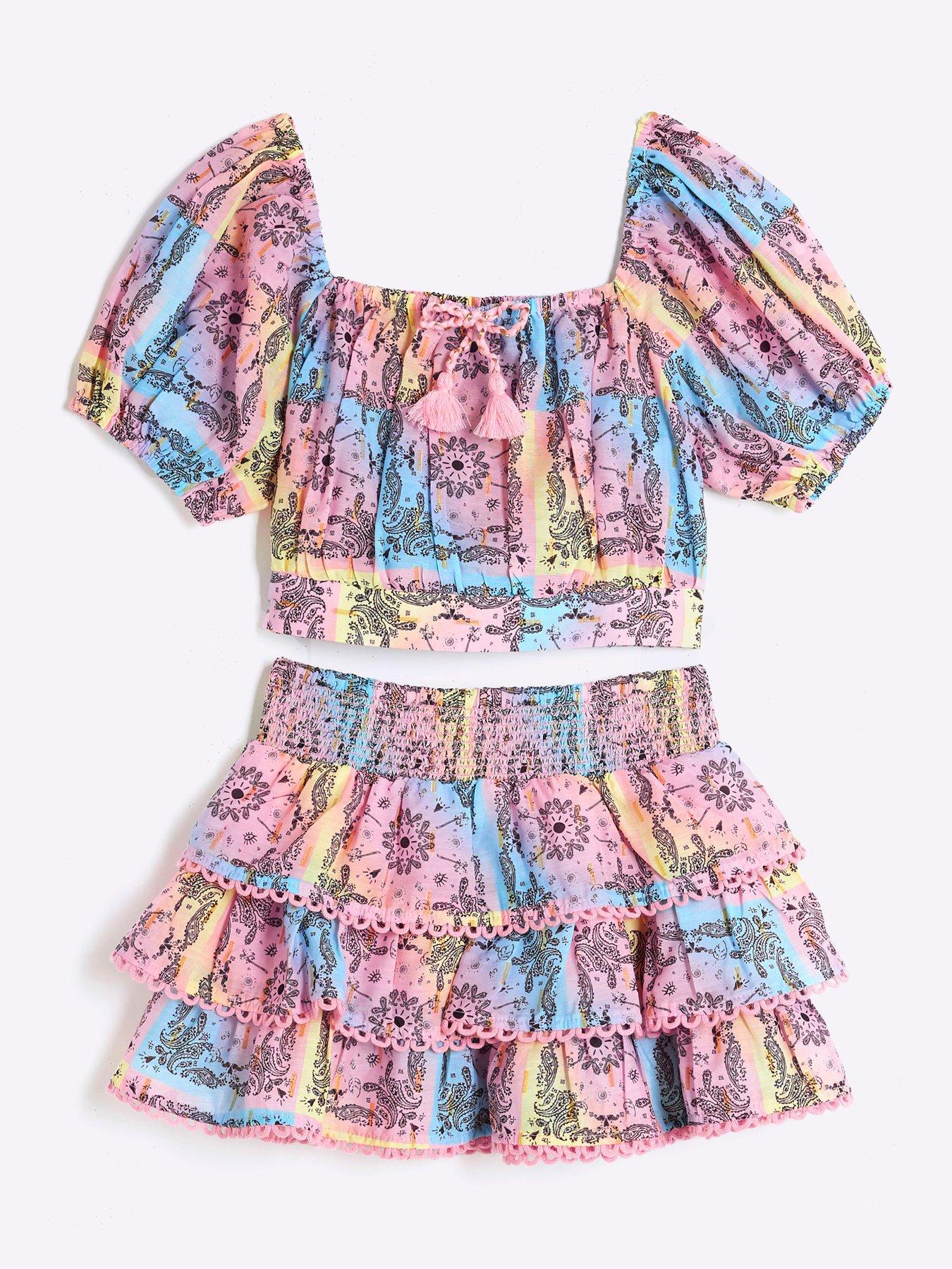  image of river-island-girls-bandana-tiered-skirt-set-light-pink