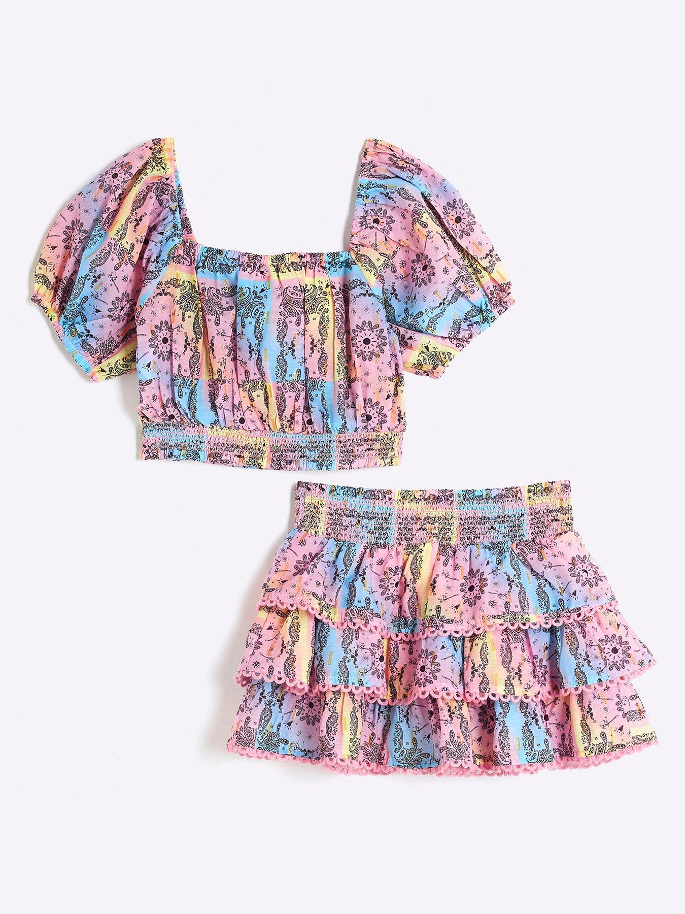  image of river-island-girls-bandana-tiered-skirt-set-light-pink