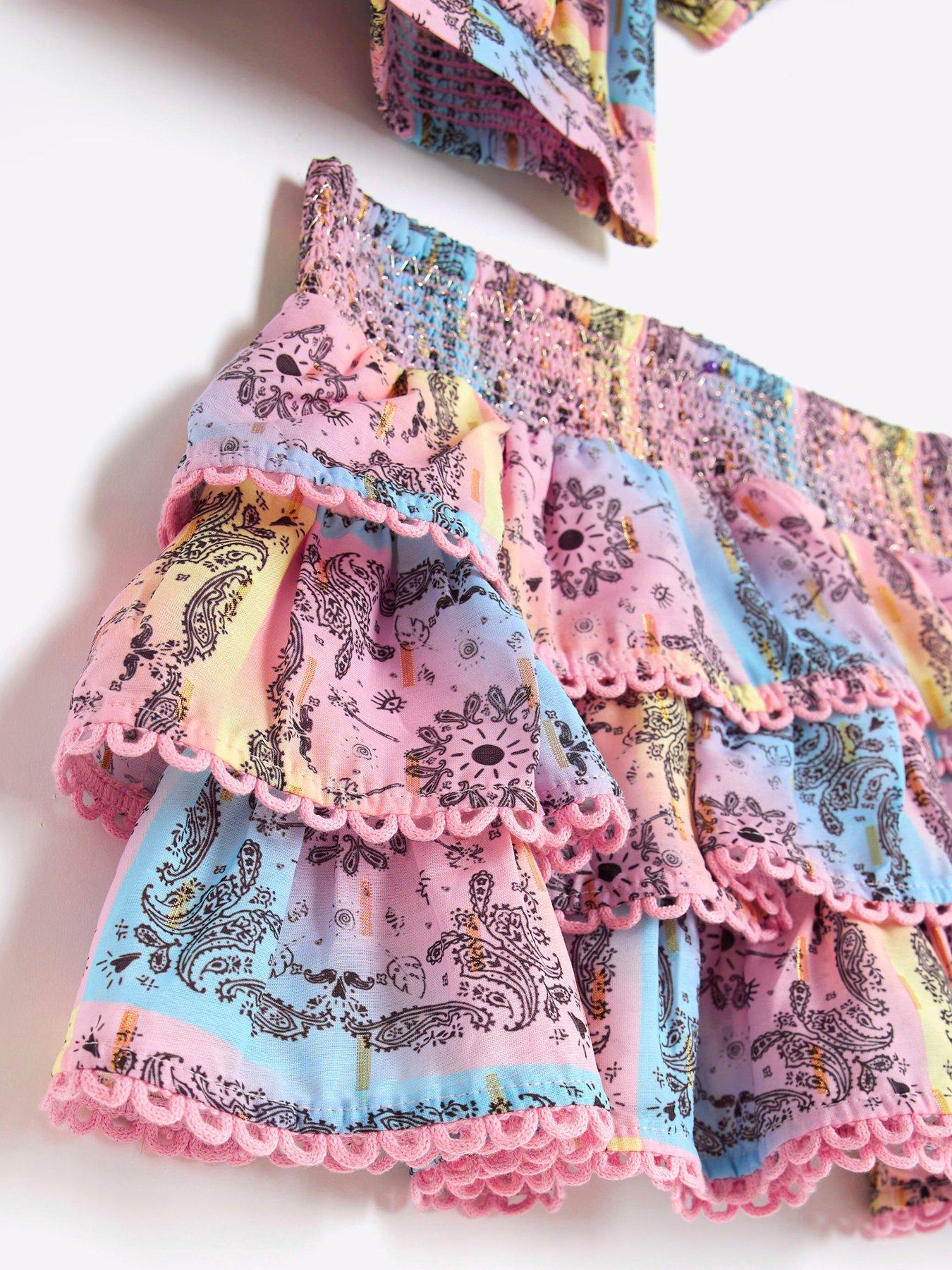  image of river-island-girls-bandana-tiered-skirt-set-light-pink