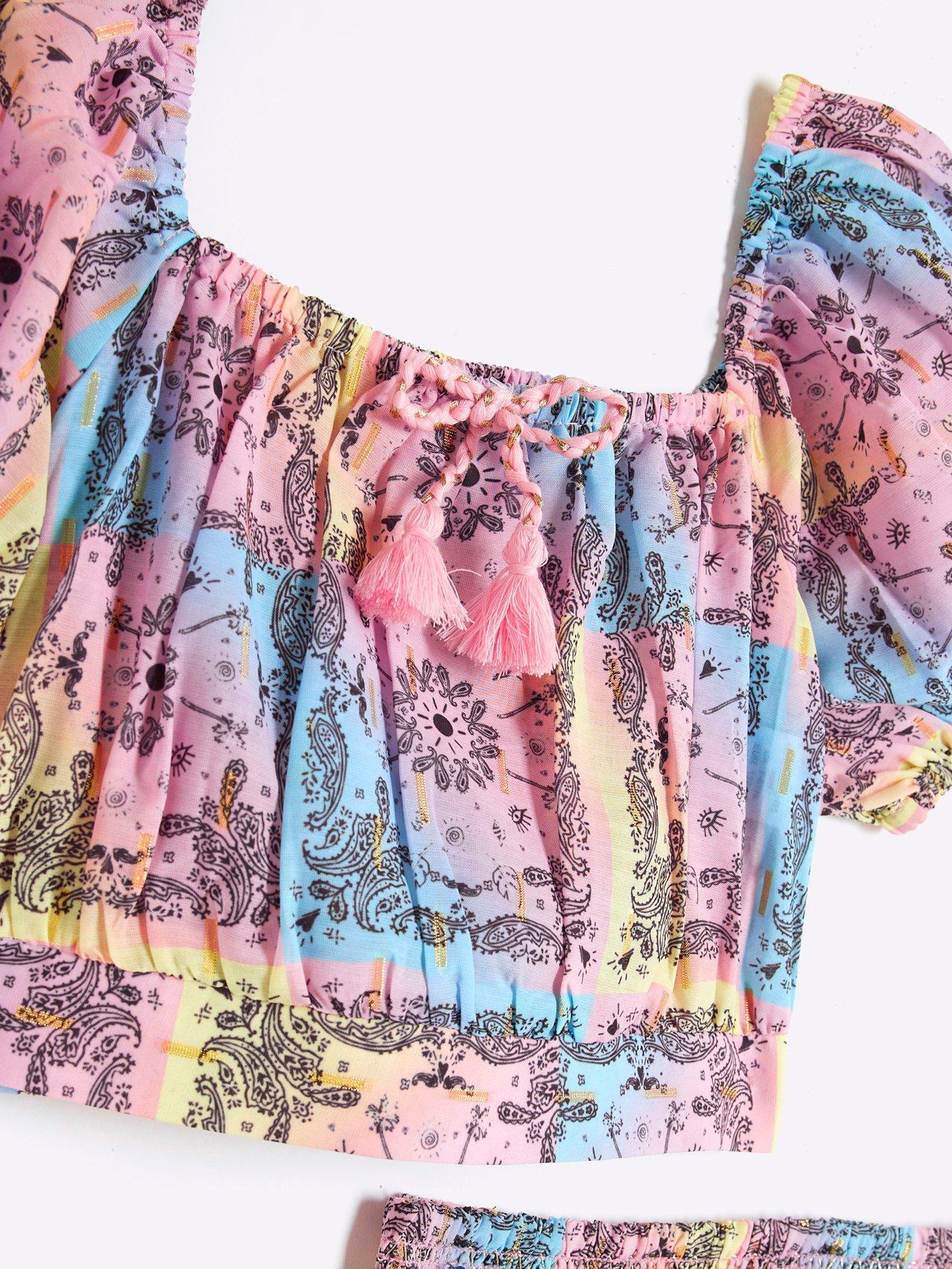  image of river-island-girls-bandana-tiered-skirt-set-light-pink