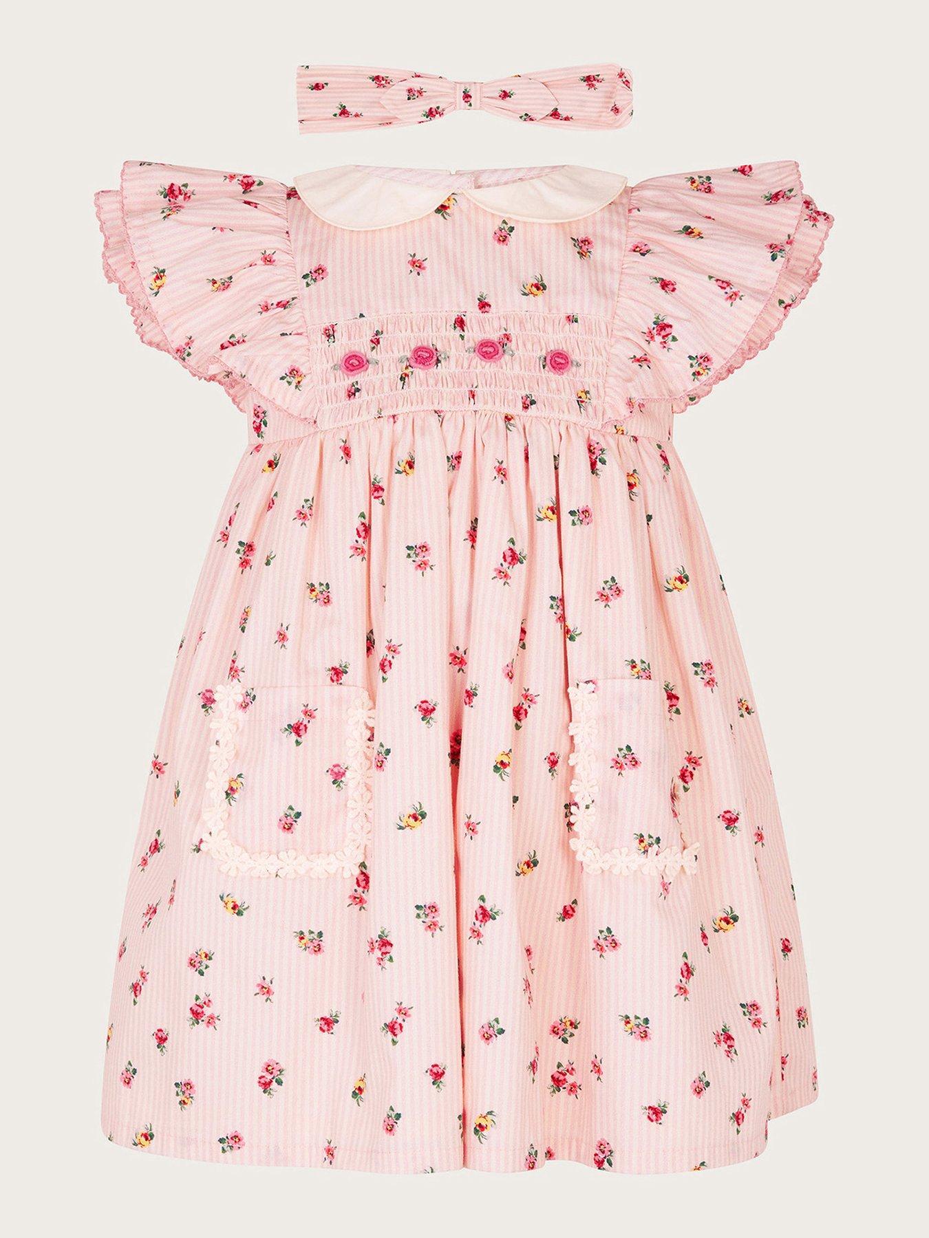 undefined Baby Girls Ditsy Floral Striped Dress - Ivory