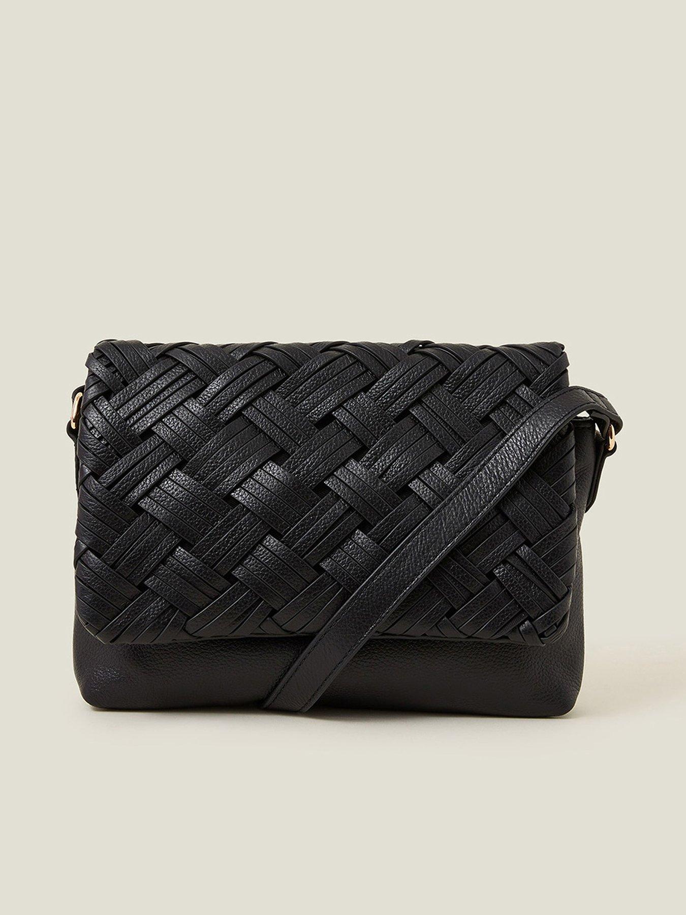  image of accessorize-leather-weave-cross-body-bag-black