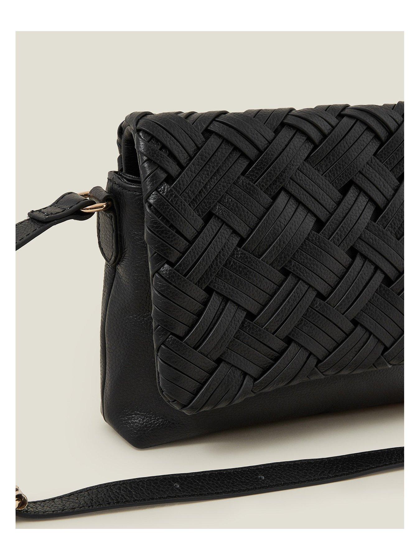  image of accessorize-leather-weave-cross-body-bag-black