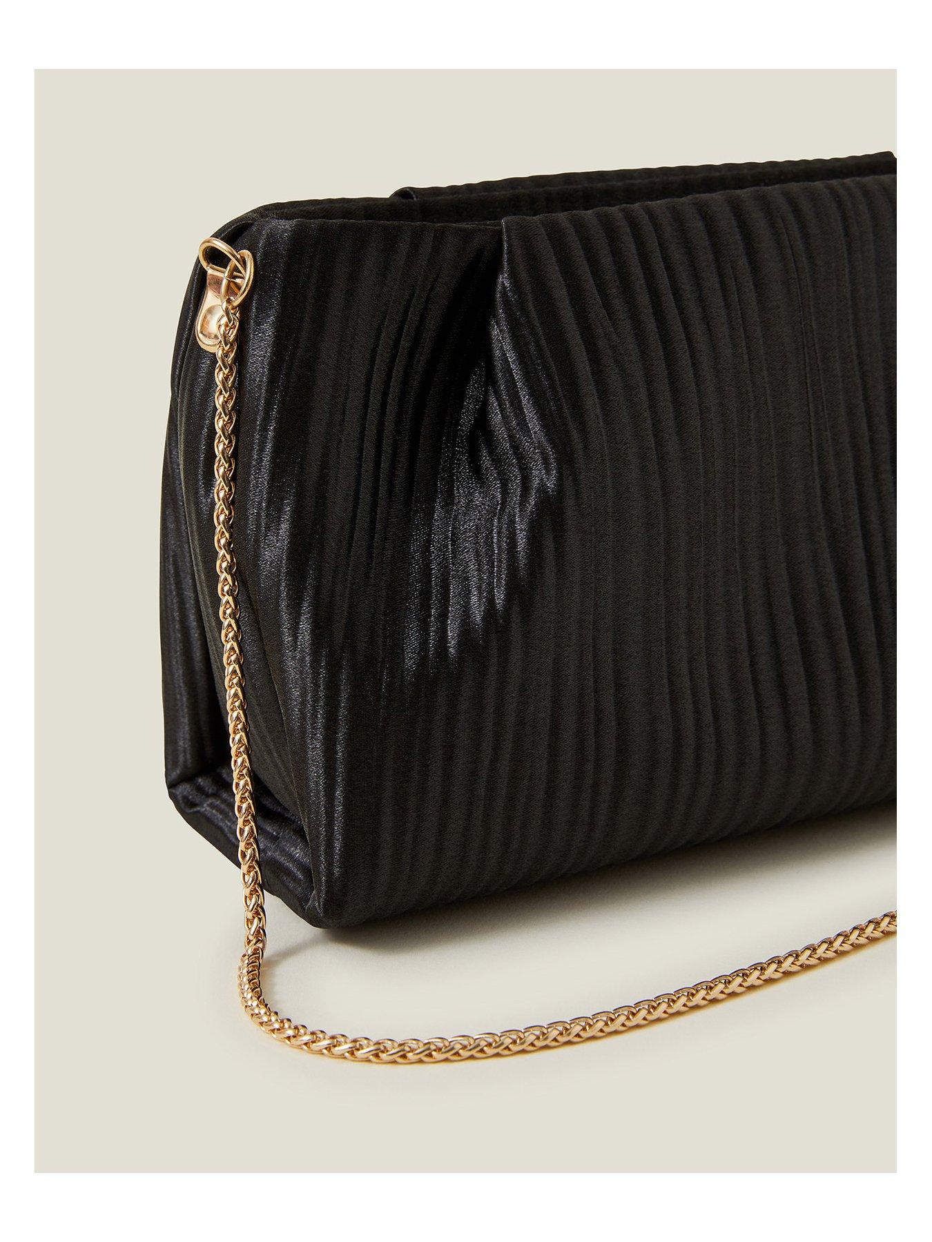  image of accessorize-satin-pleated-clutch-black