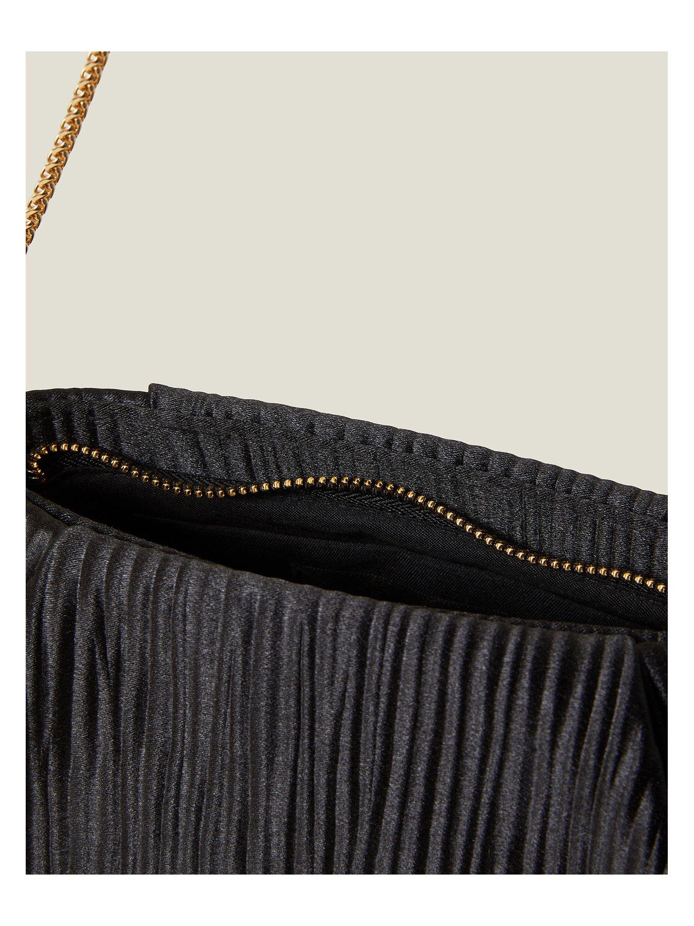  image of accessorize-satin-pleated-clutch-black