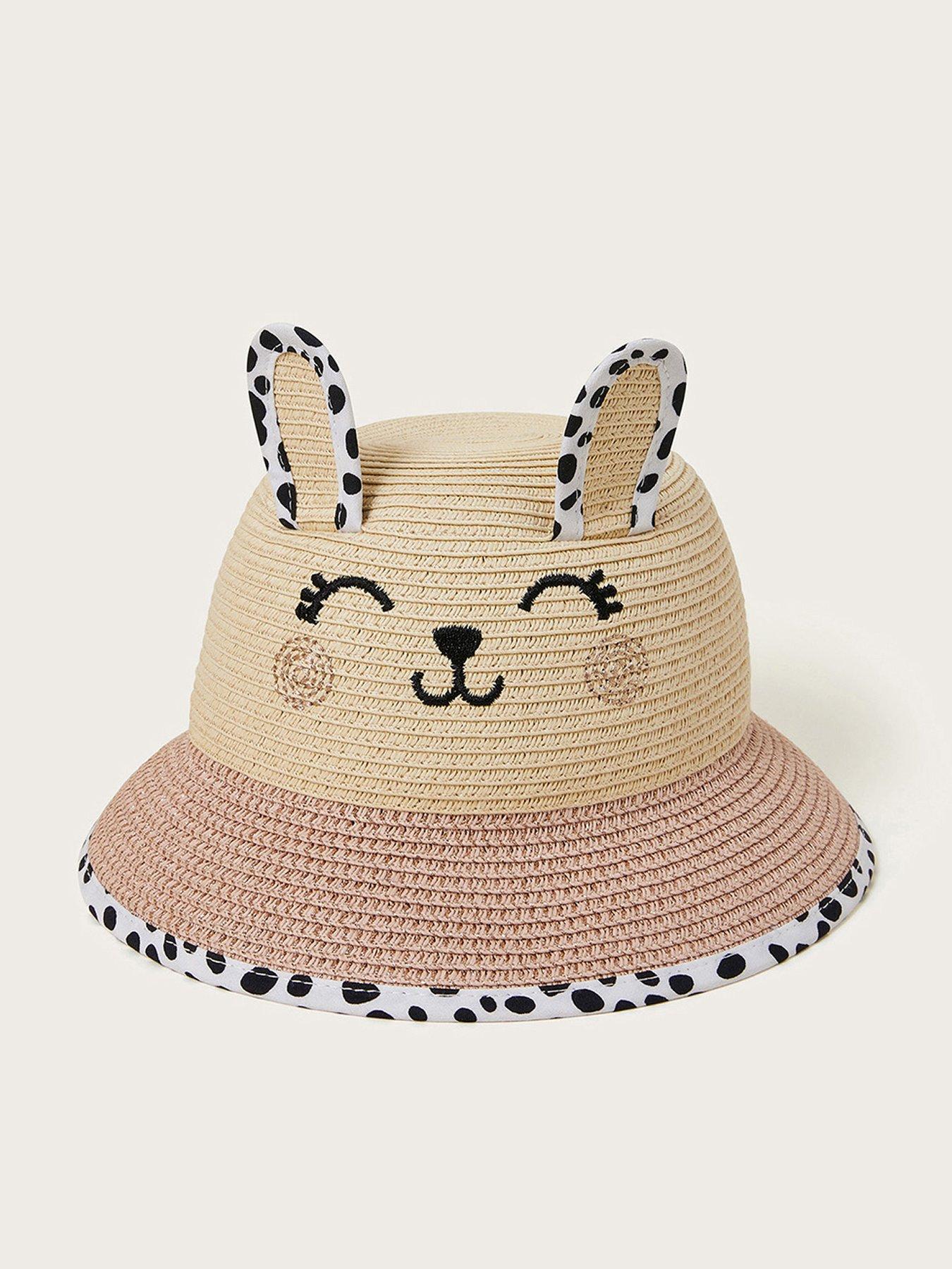  image of monsoon-baby-girls-straw-bunny-spot-sun-hat-pink-pink