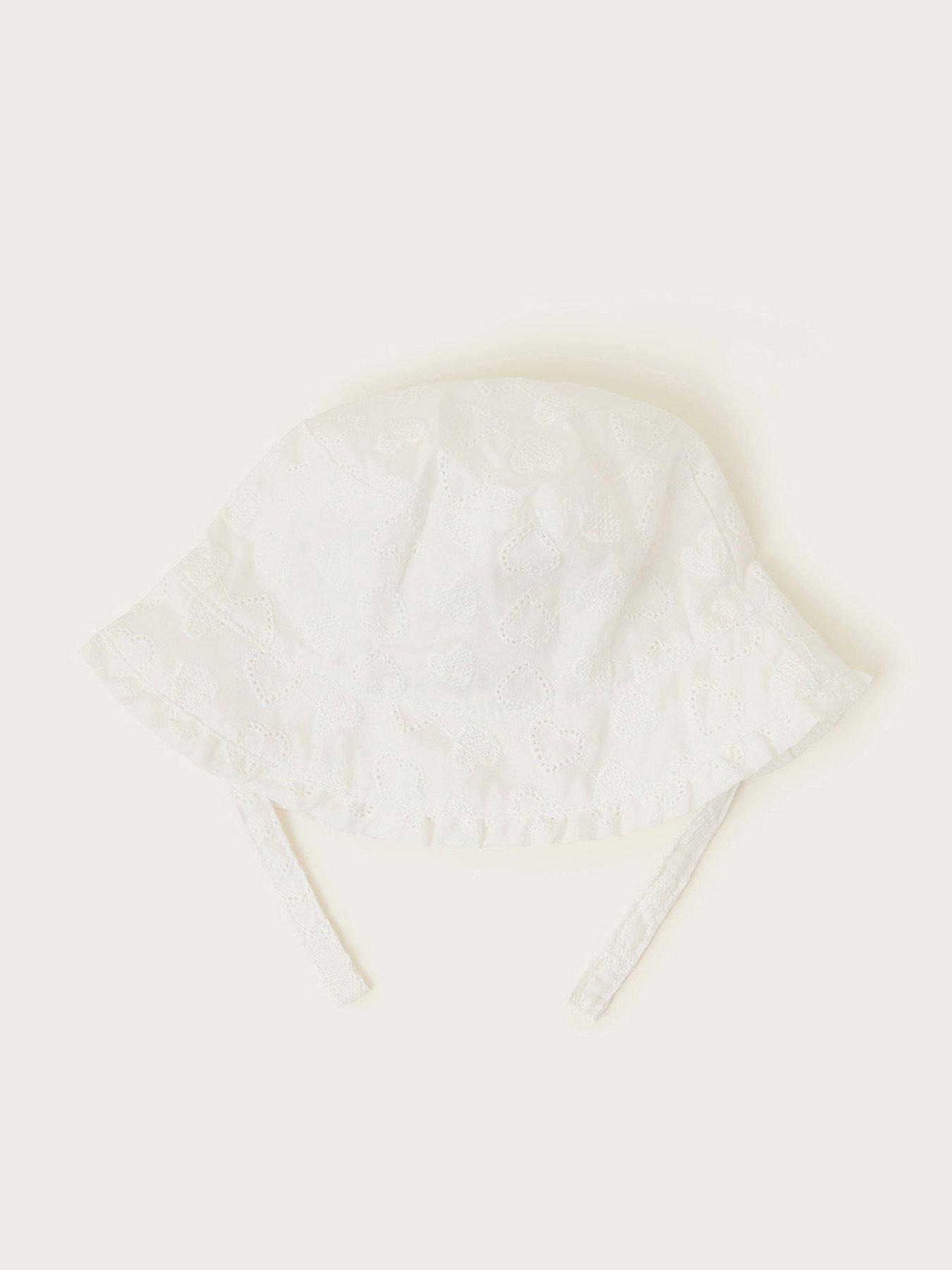  image of monsoon-baby-girls-heart-broderie-hat-ivory