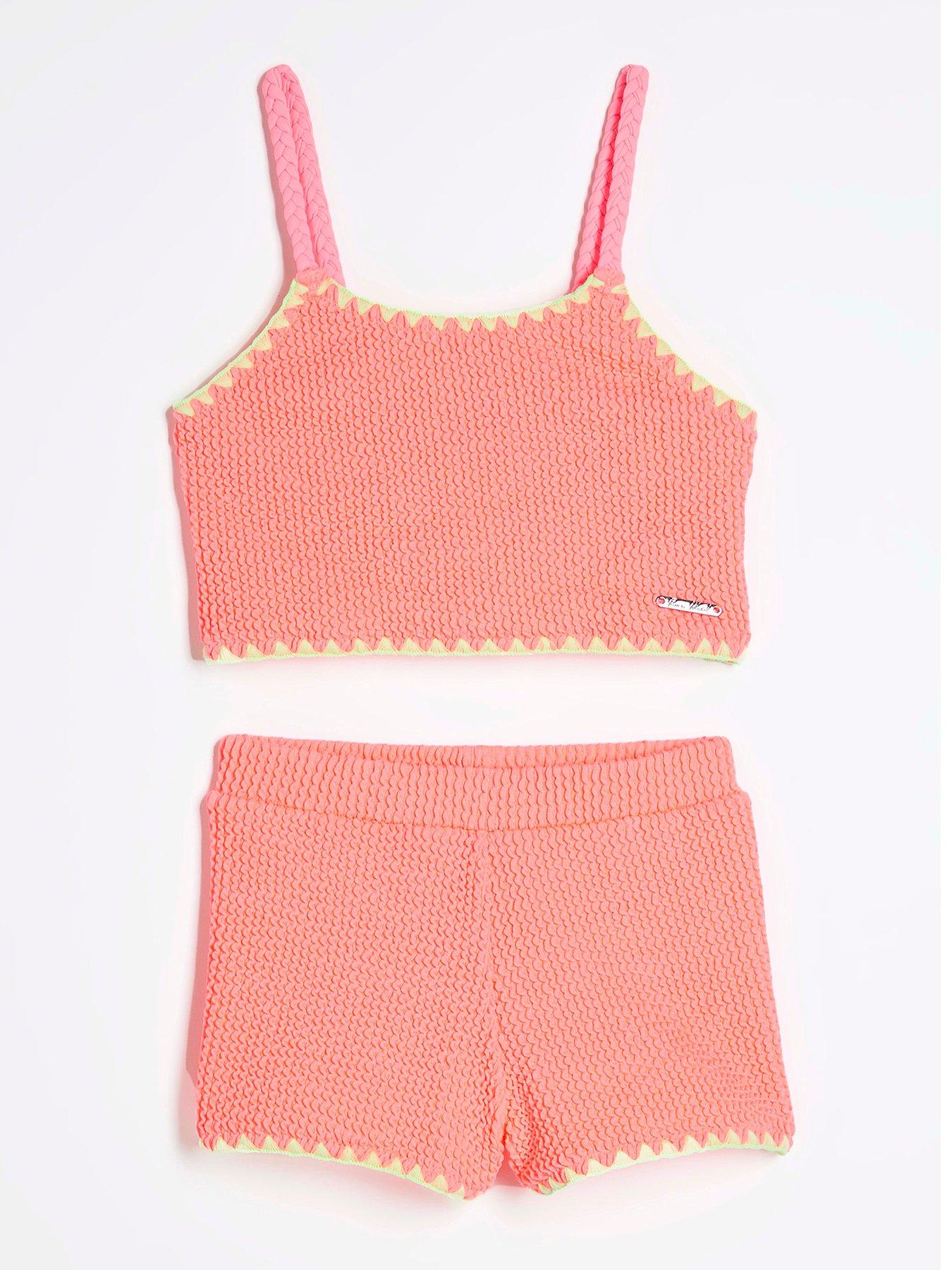  image of river-island-mini-mini-girls-textured-bikini-top-set-orange