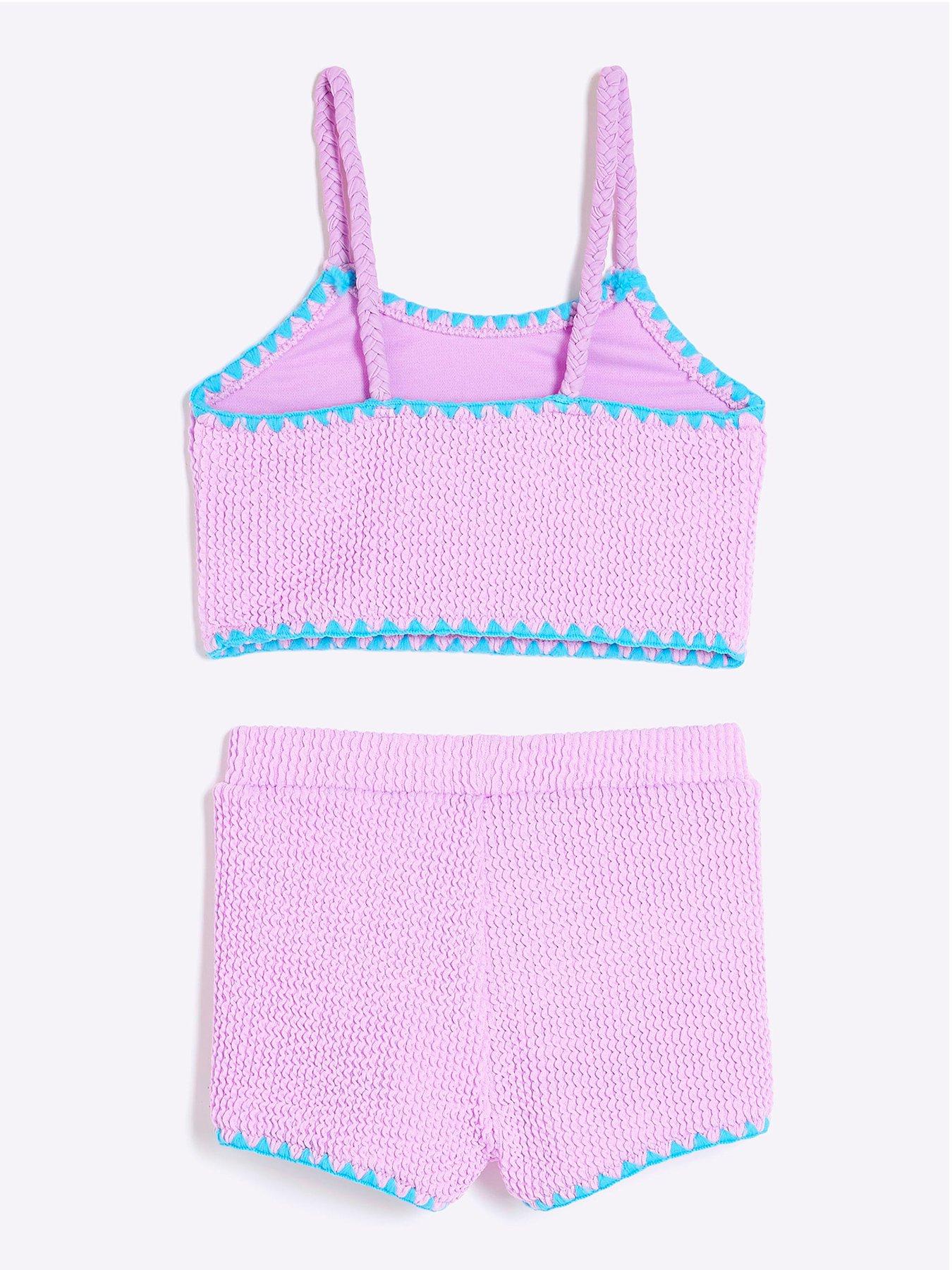 back image of river-island-mini-girls-textured-bikini-top-set-purple