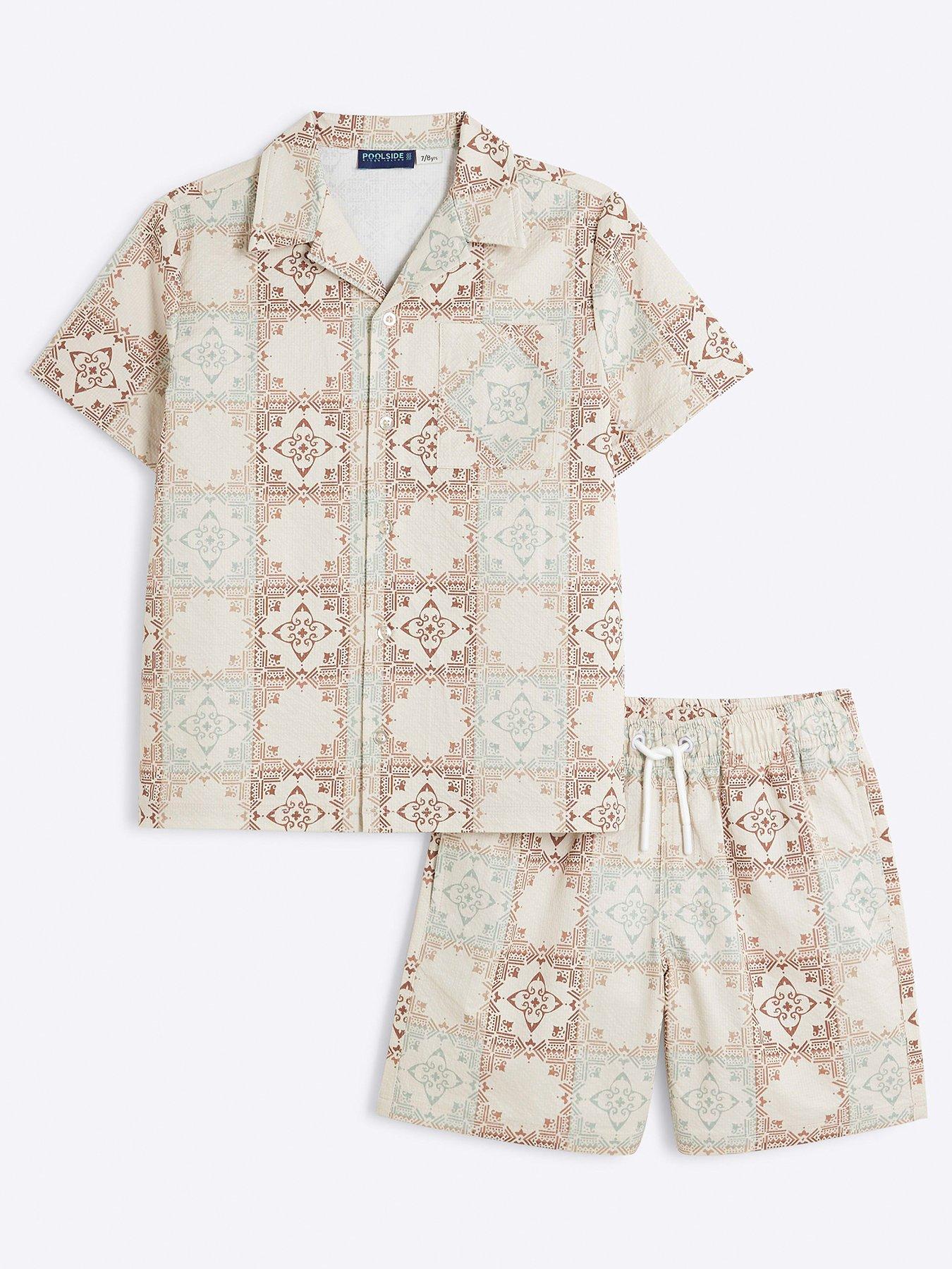 undefined Boys Aztec Shirt  &  Swim Shorts Set - Cream