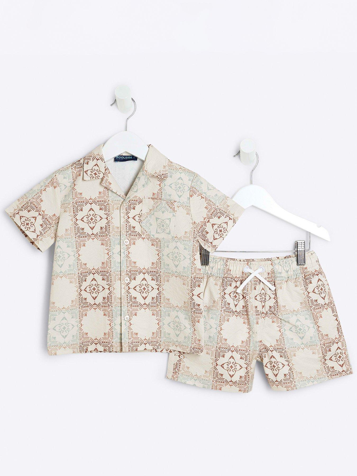  image of river-island-mini-mini-boys-aztec-shirt-and-shorts-set-cream