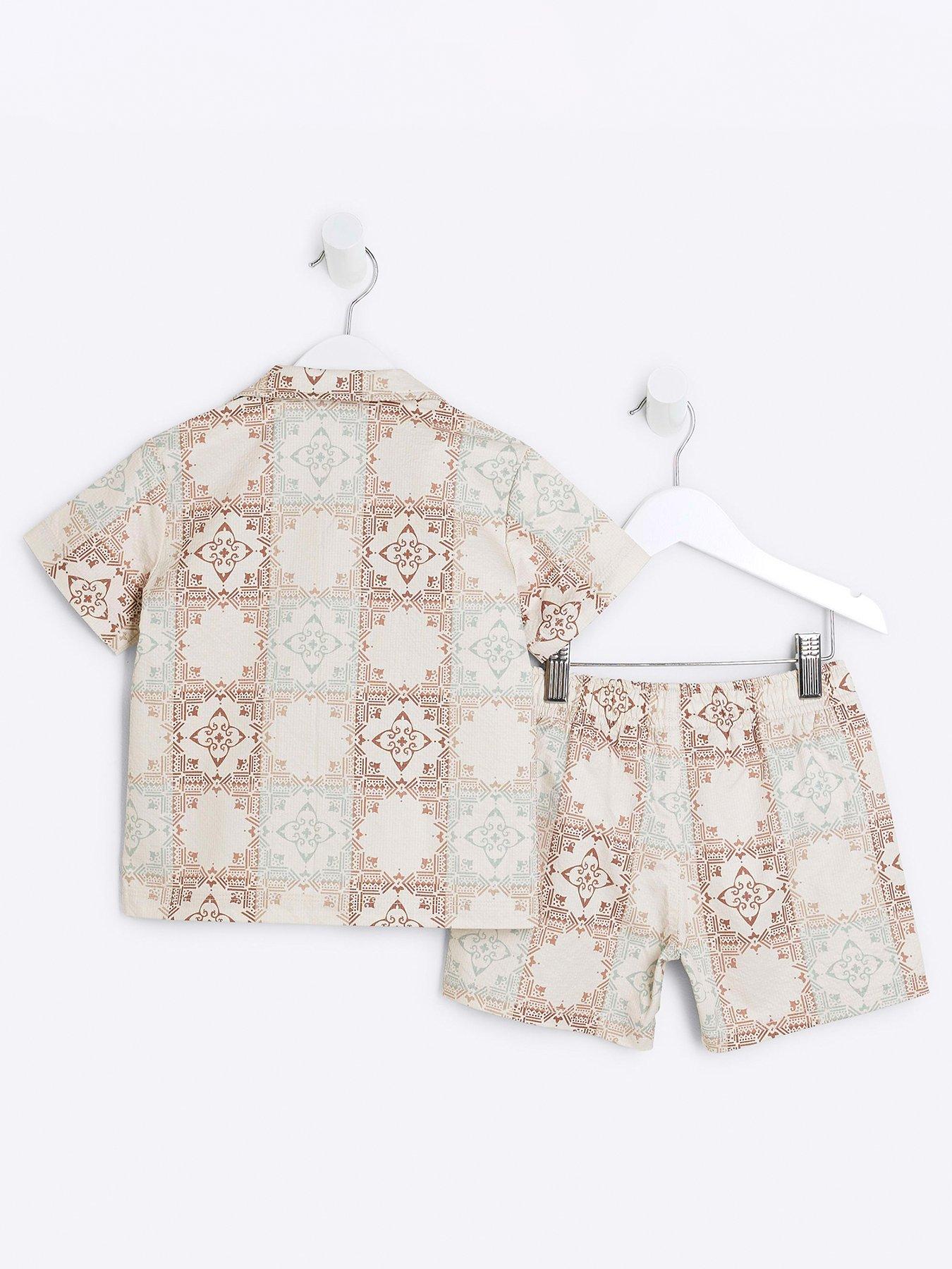  image of river-island-mini-mini-boys-aztec-shirt-and-shorts-set-cream
